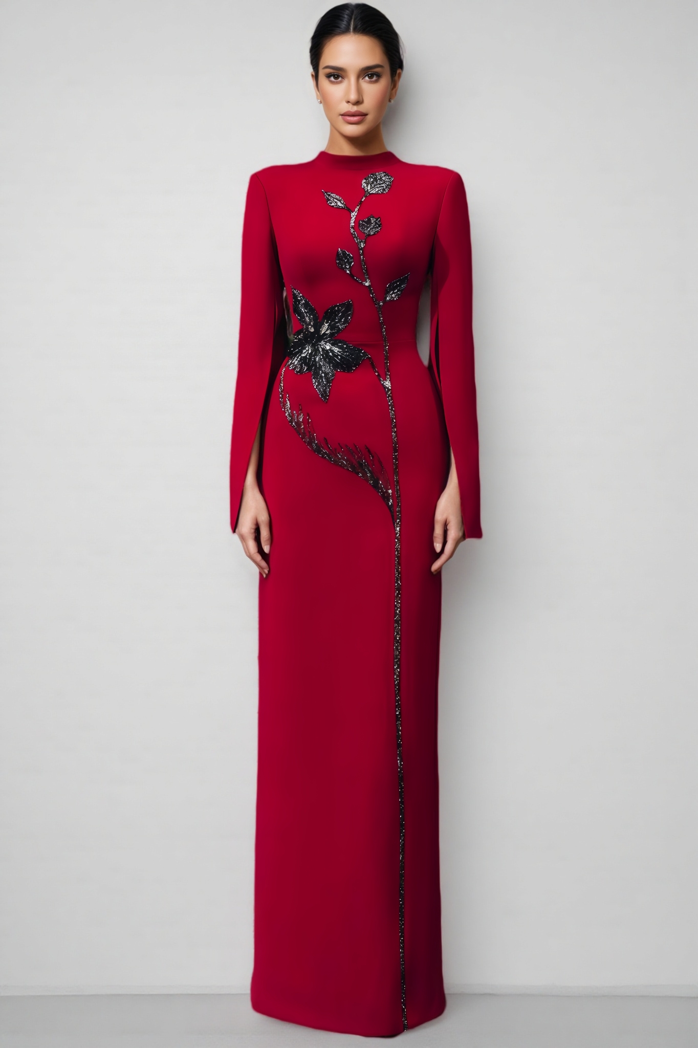 Ezgi Cape Sleeve Back Slit Maxi Dress