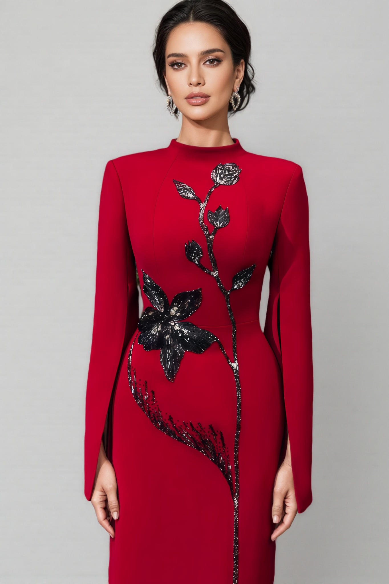 Ezgi Cape Sleeve Back Slit Maxi Dress