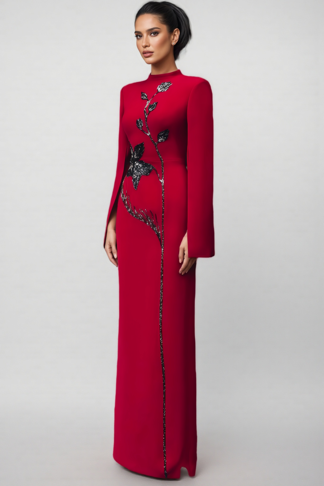 Ezgi Cape Sleeve Back Slit Maxi Dress