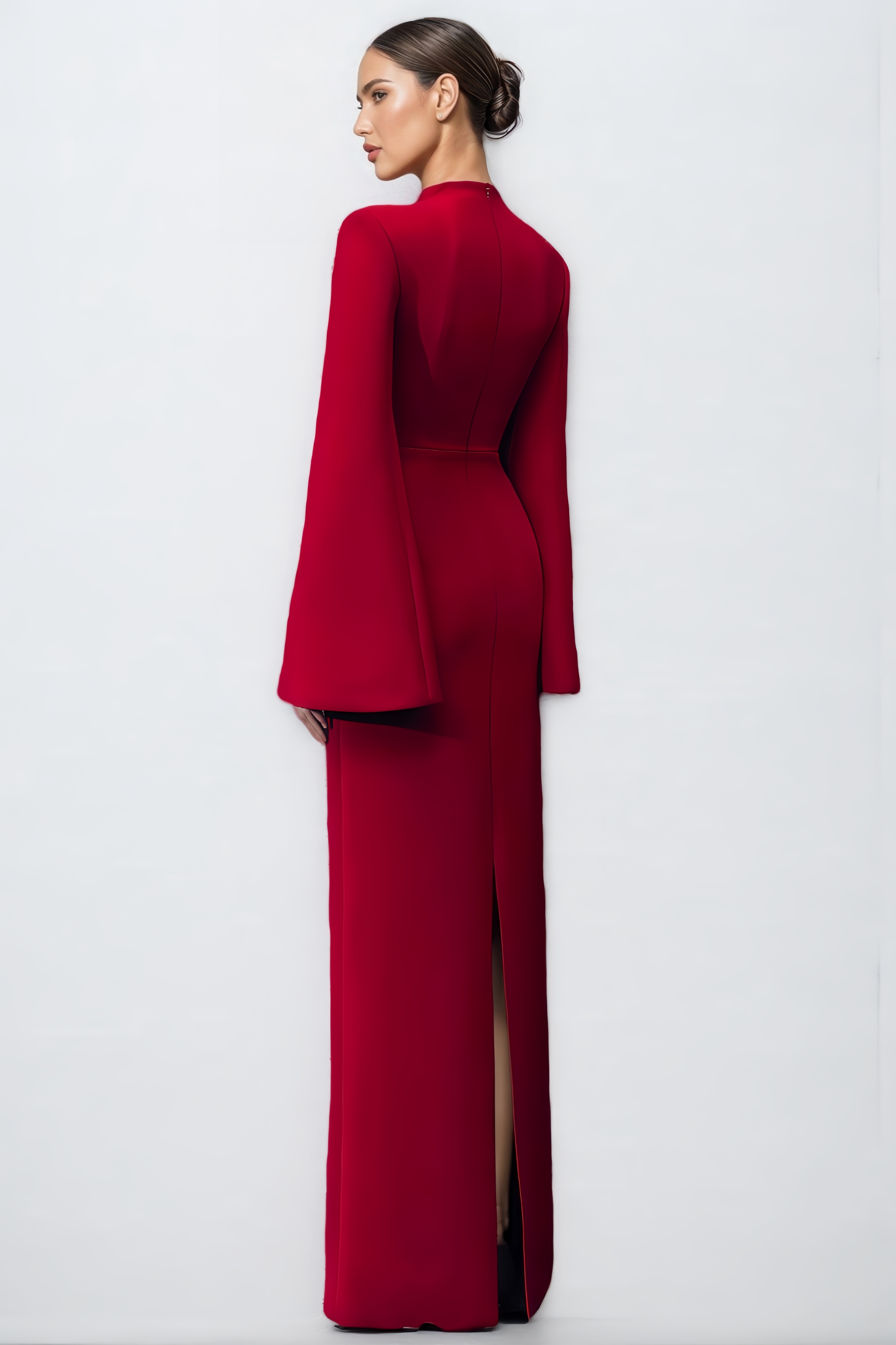 Ezgi Cape Sleeve Back Slit Maxi Dress