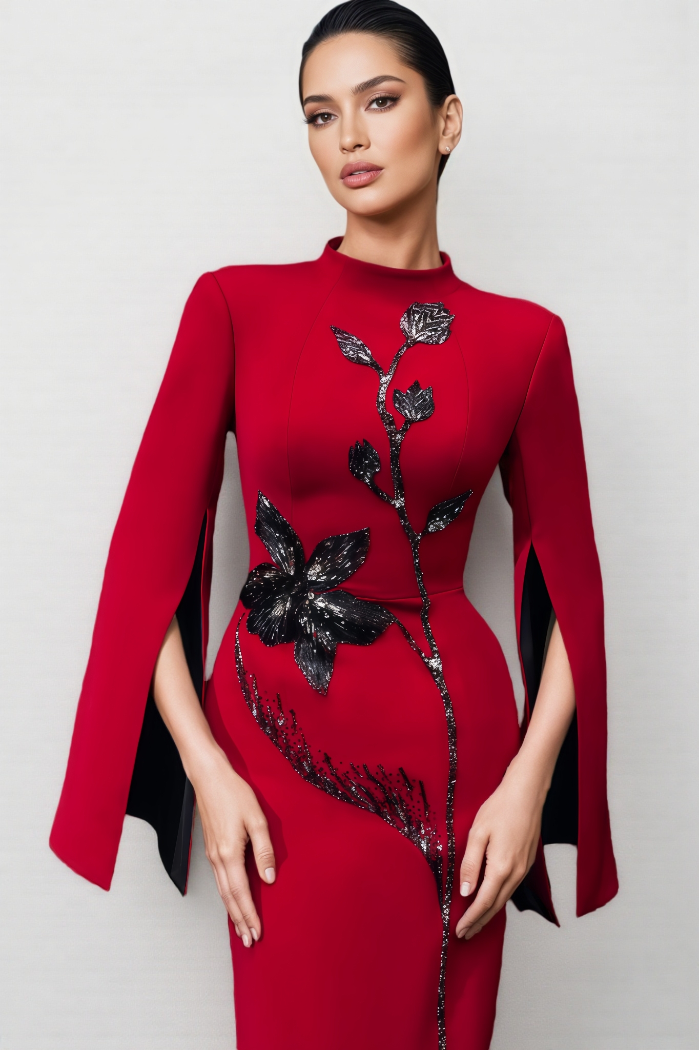 Ezgi Cape Sleeve Back Slit Maxi Dress