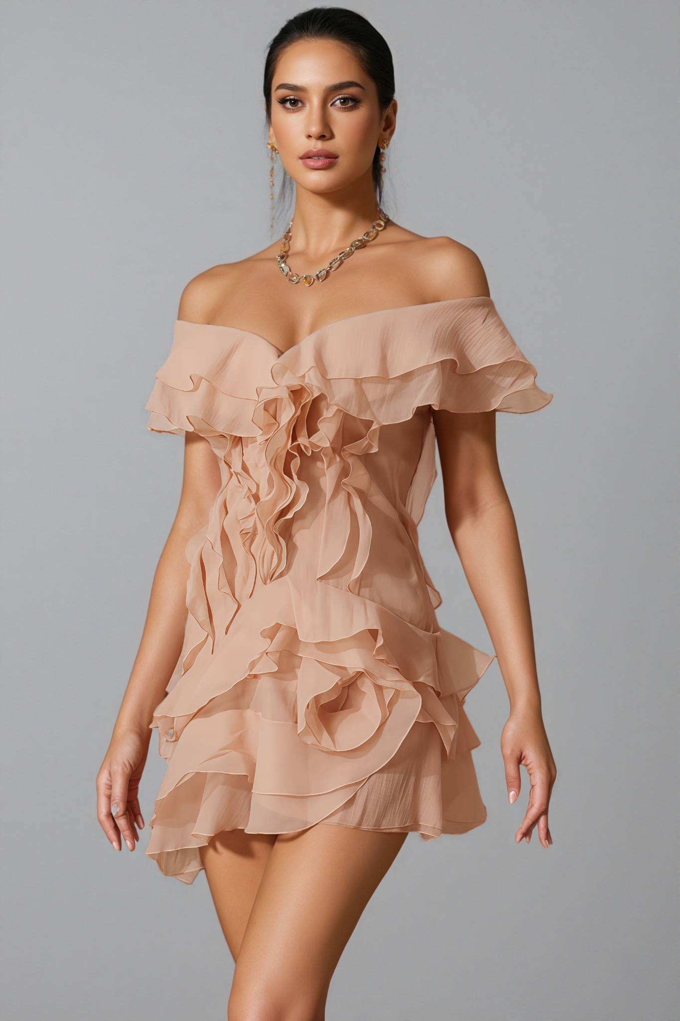 Naiya V Neck Ruffle Mini Dress
