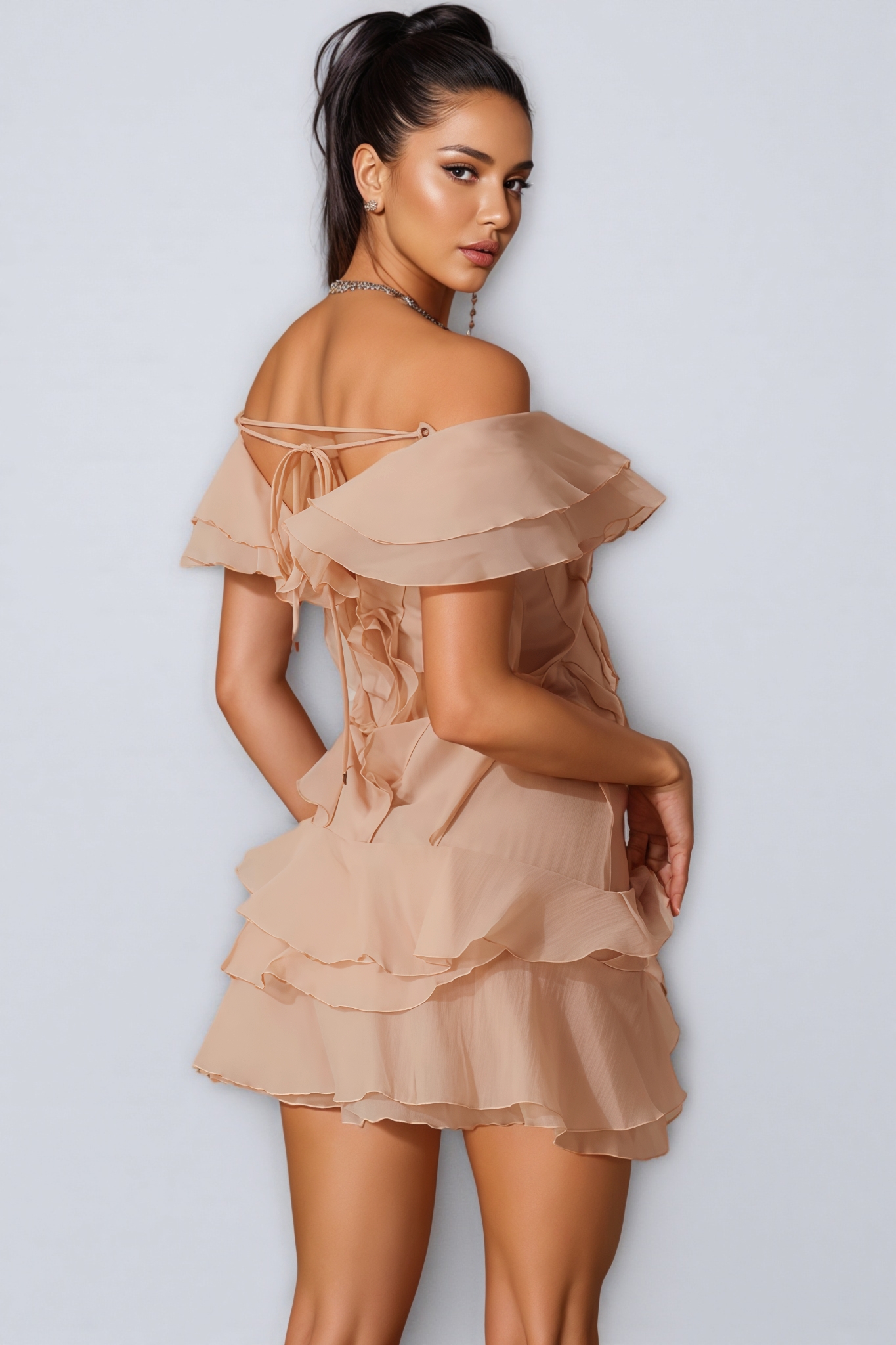 Naiya V Neck Ruffle Mini Dress