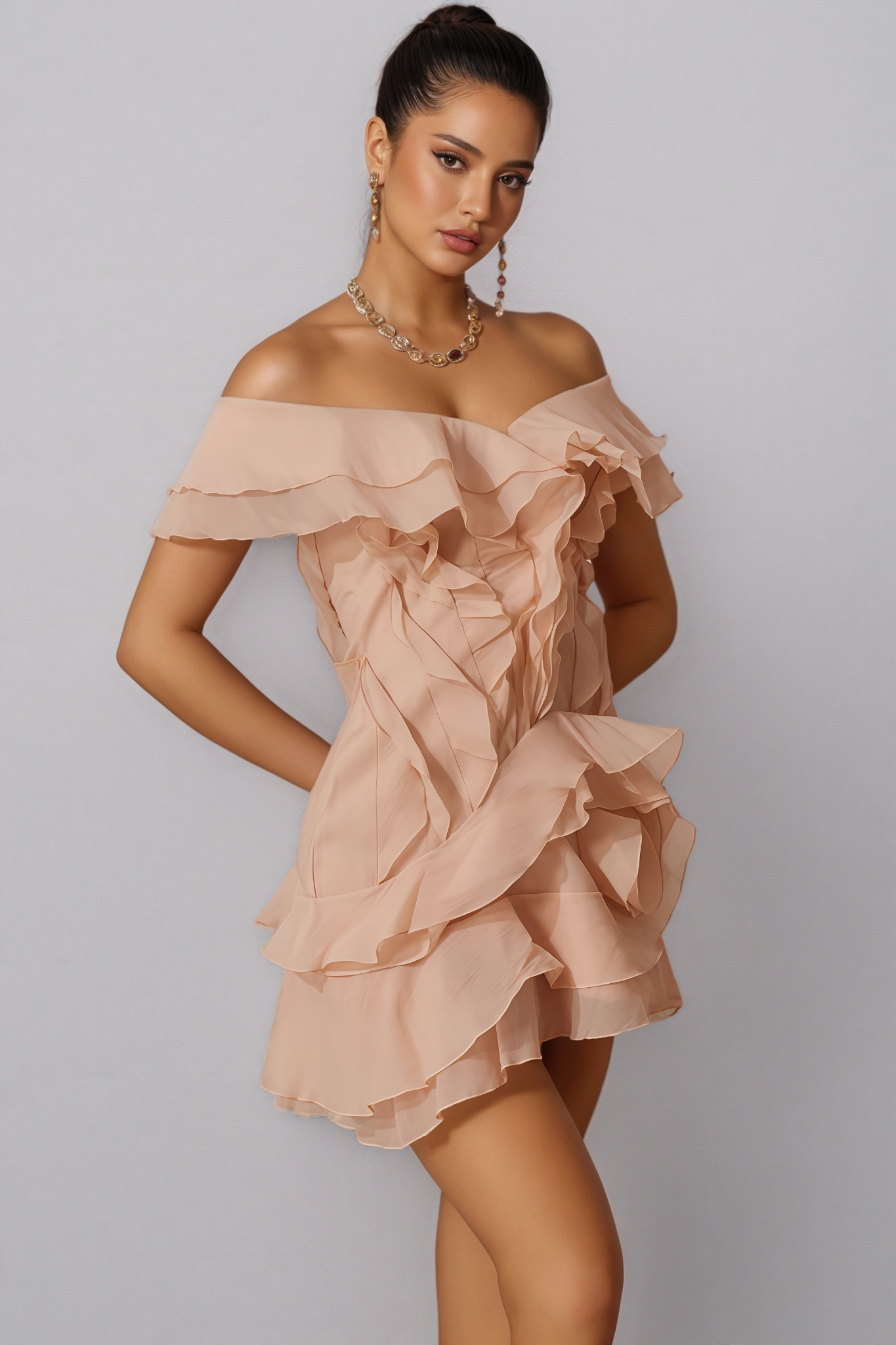Naiya V Neck Ruffle Mini Dress