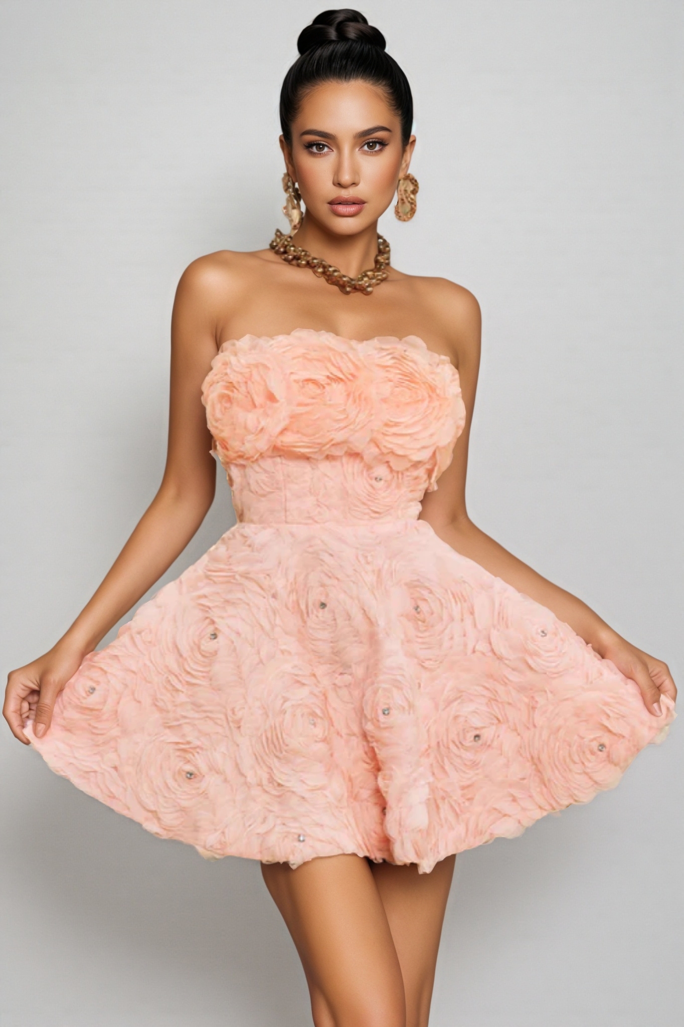 Kestrel Pink 3D Floral Strapless Mini Dress
