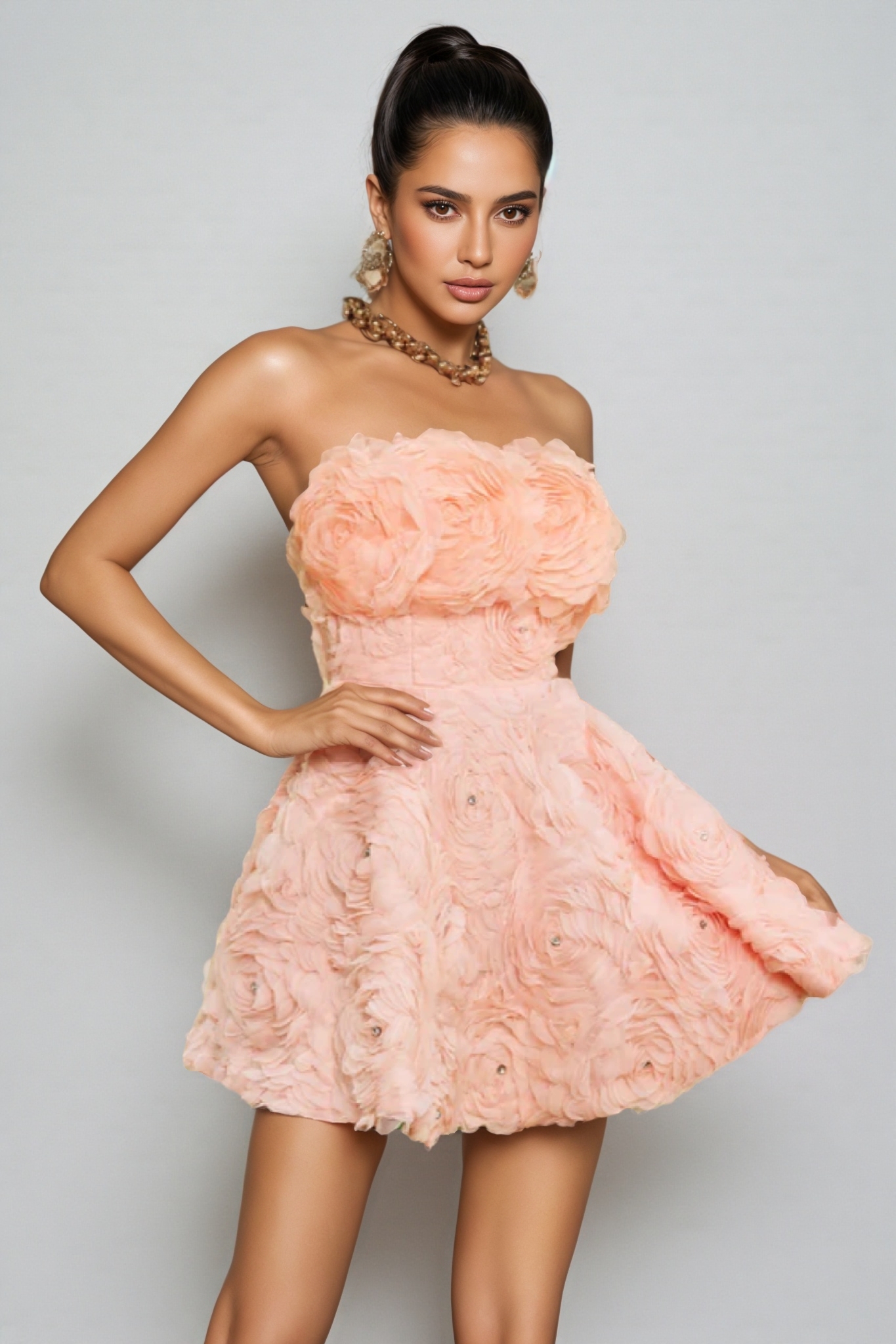 Kestrel Pink 3D Floral Strapless Mini Dress