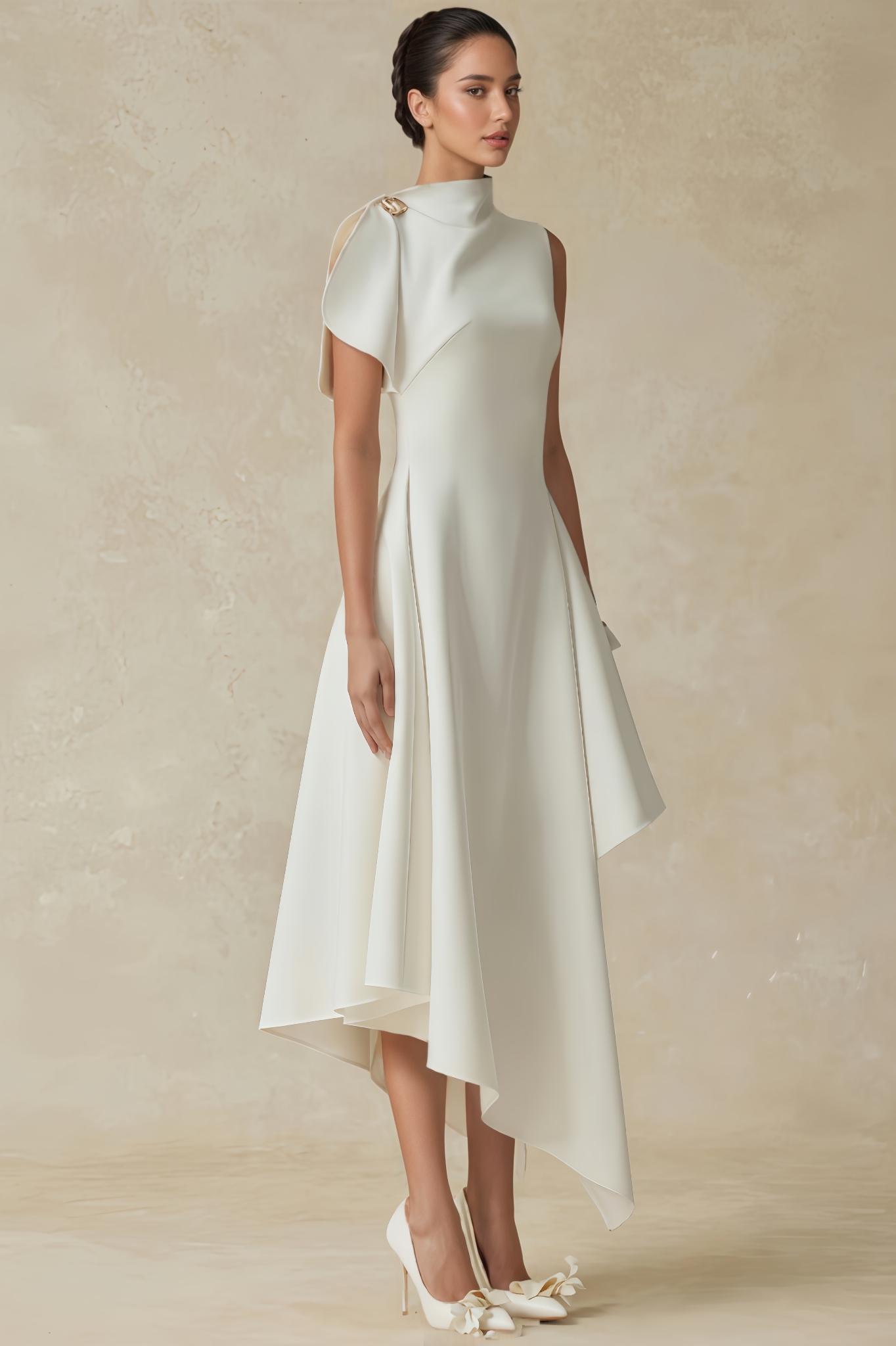 Zakef Asymmetric Flared Midi Dress