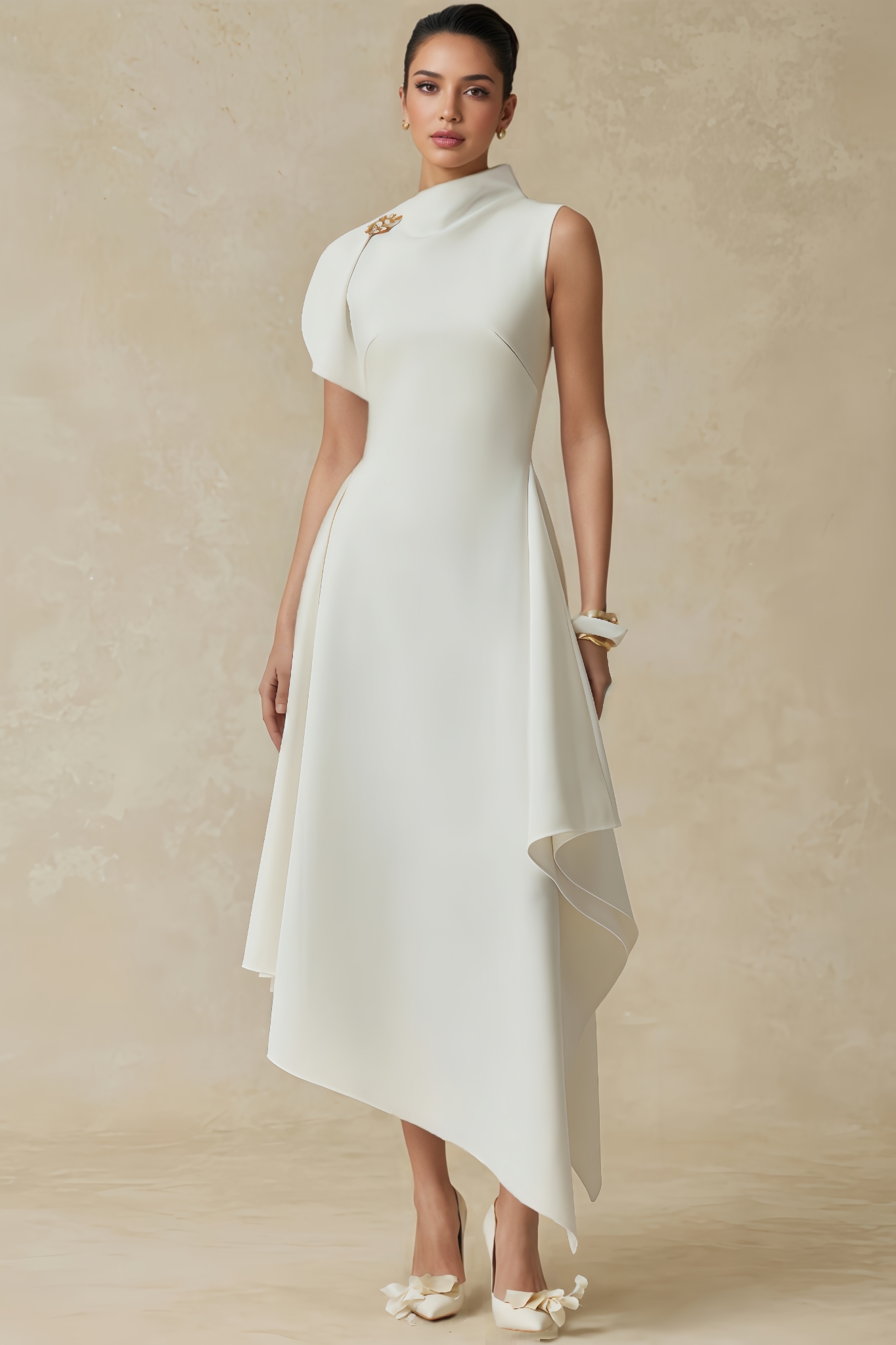 Zakef Asymmetric Flared Midi Dress