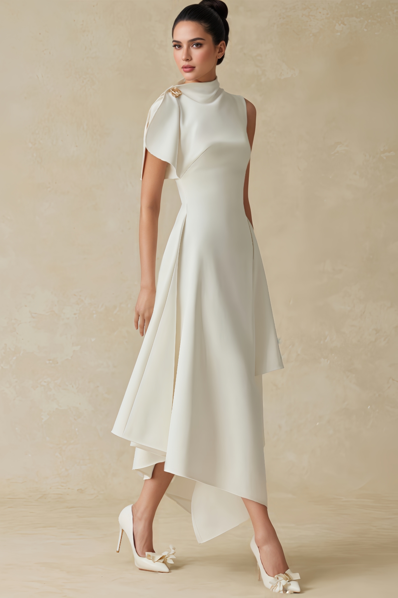 Zakef Asymmetric Flared Midi Dress