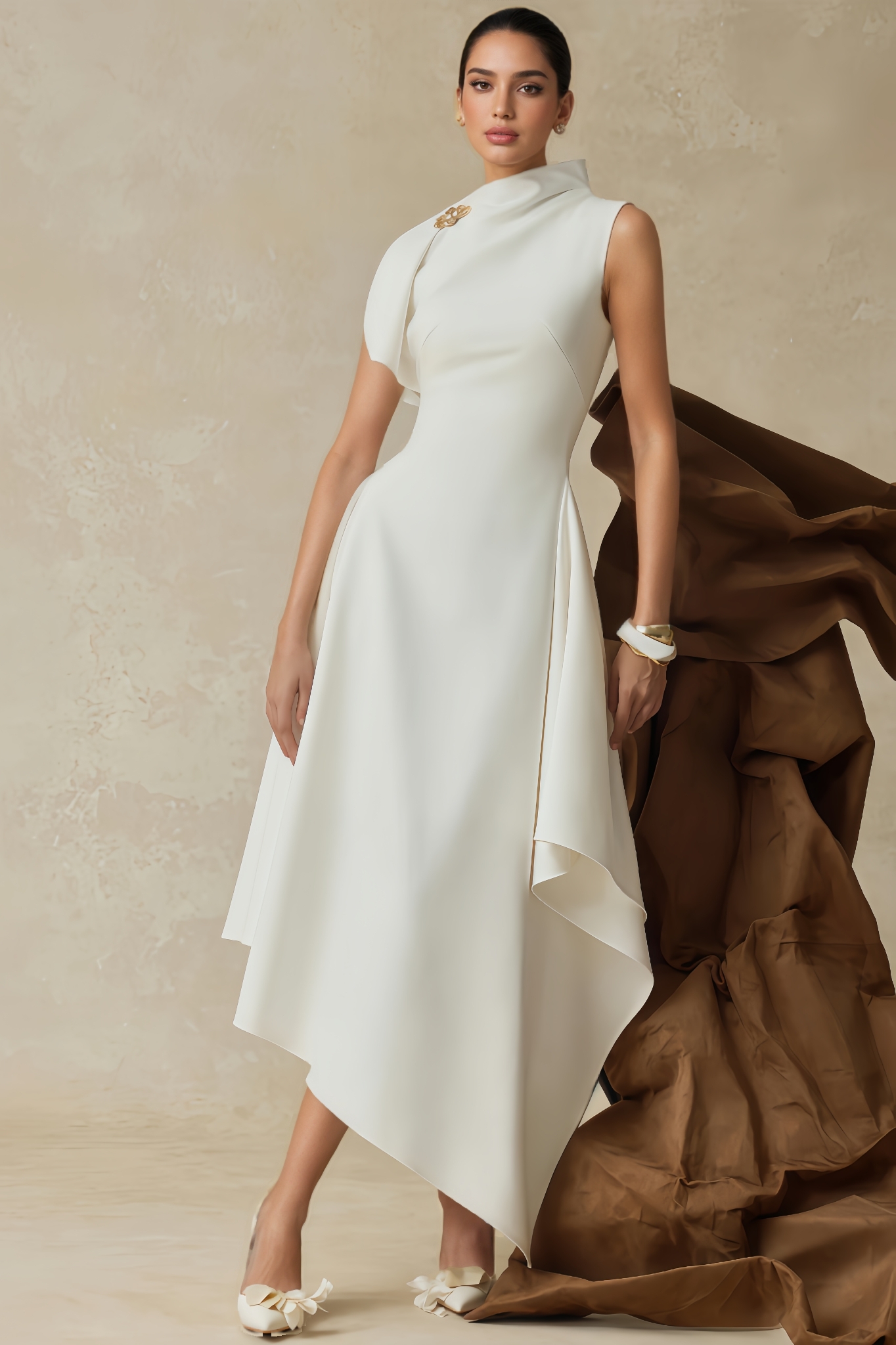 Zakef Asymmetric Flared Midi Dress