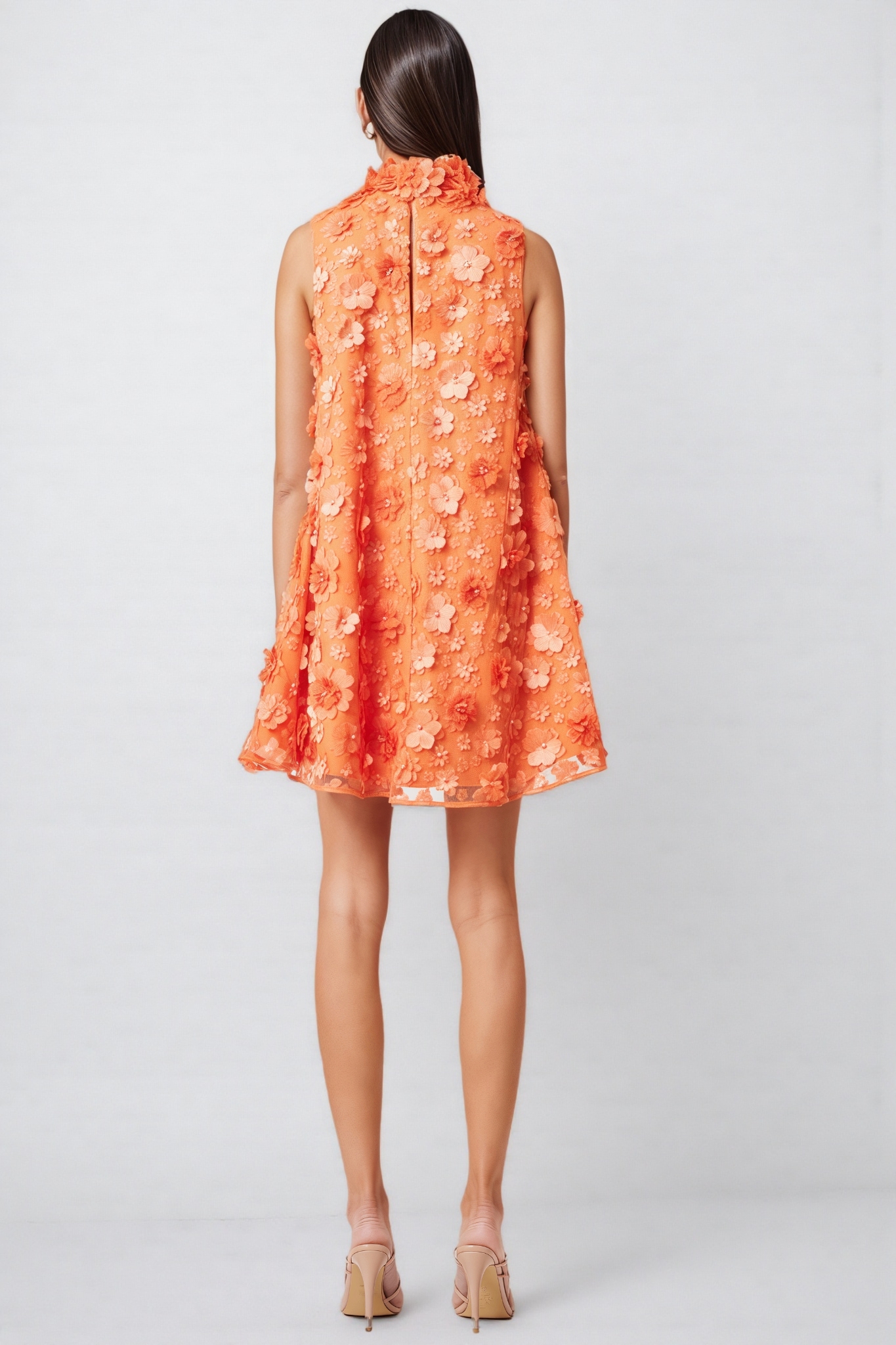 Prued Orange High Neck Trapeze Mini Dress