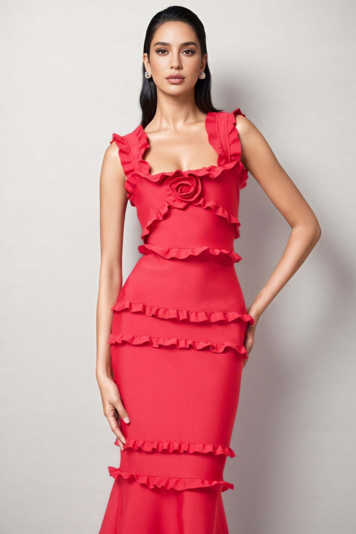 Doroth Red Frill Maxi Dress