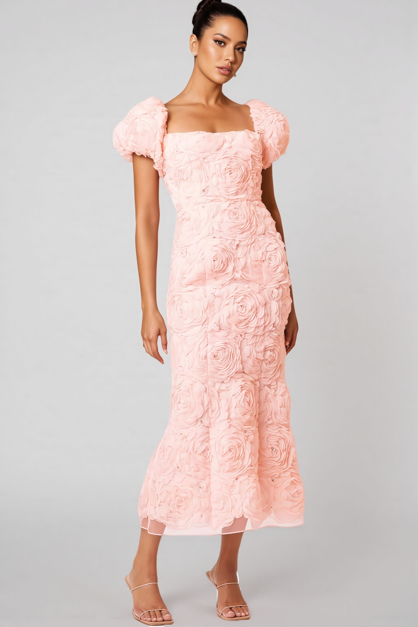 Livia Pink 3D Floral Midi Dress