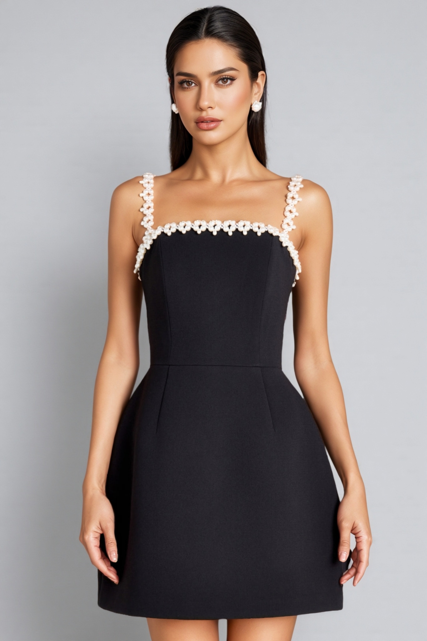Gael Beaded Black Sleeveless Mini Dress