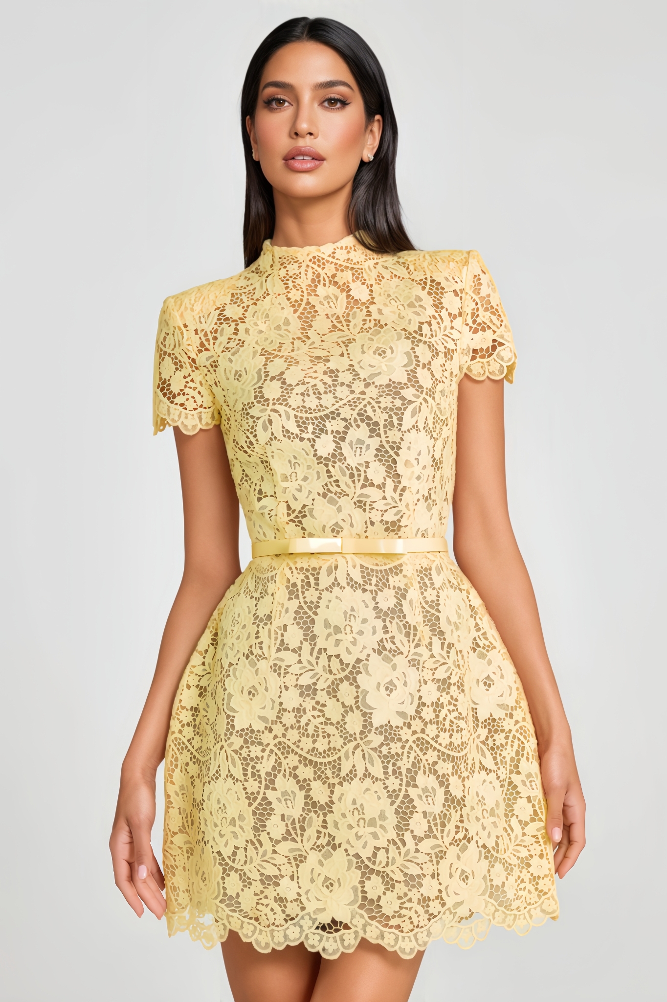 Zahra Lace-Trimmed Round-Neck Mini Dress