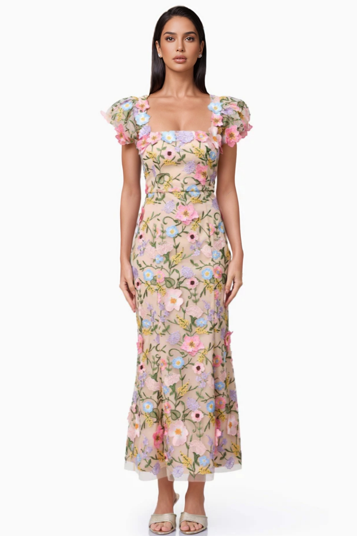 Noahsd Embroidered 3D Flower Maxi Dress