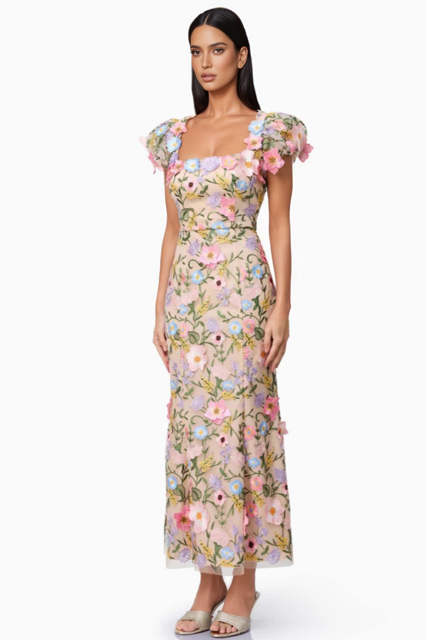 Noahsd Embroidered 3D Flower Maxi Dress