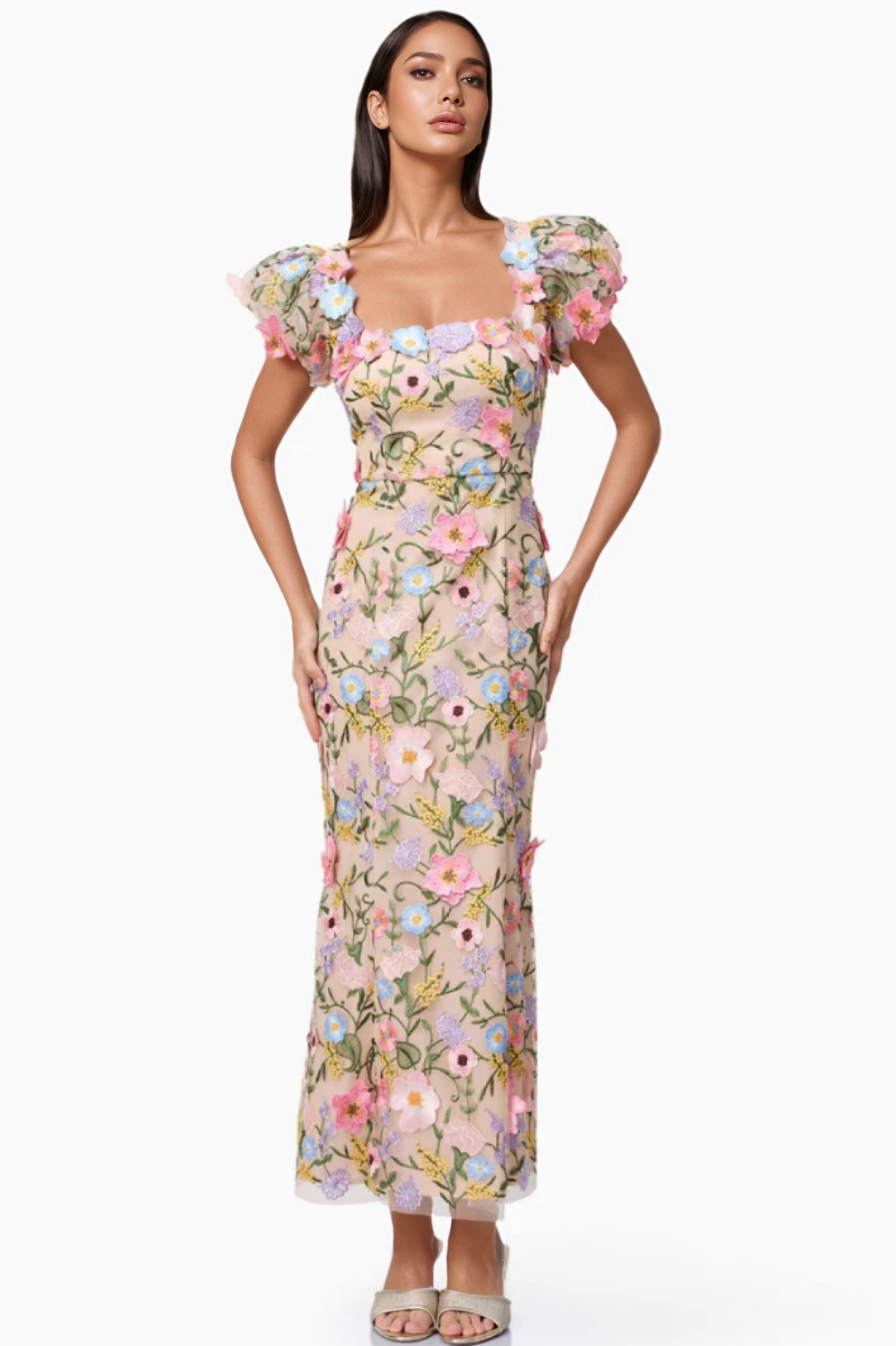 Noahsd Embroidered 3D Flower Maxi Dress