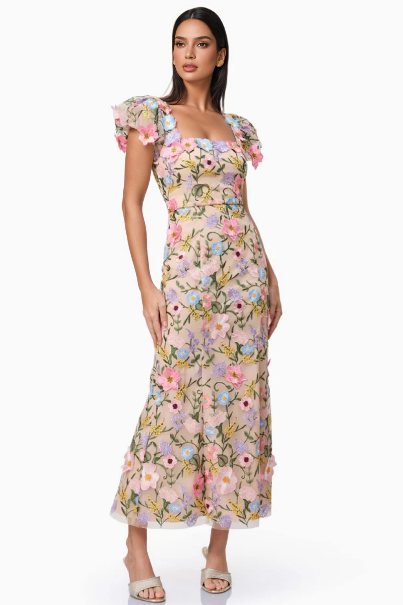 Noahsd Embroidered 3D Flower Maxi Dress