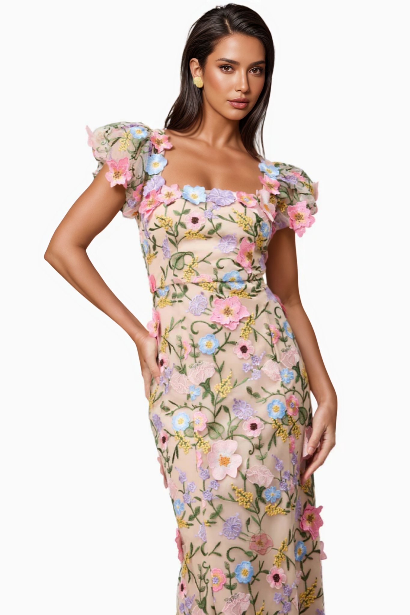 Noahsd Embroidered 3D Flower Maxi Dress