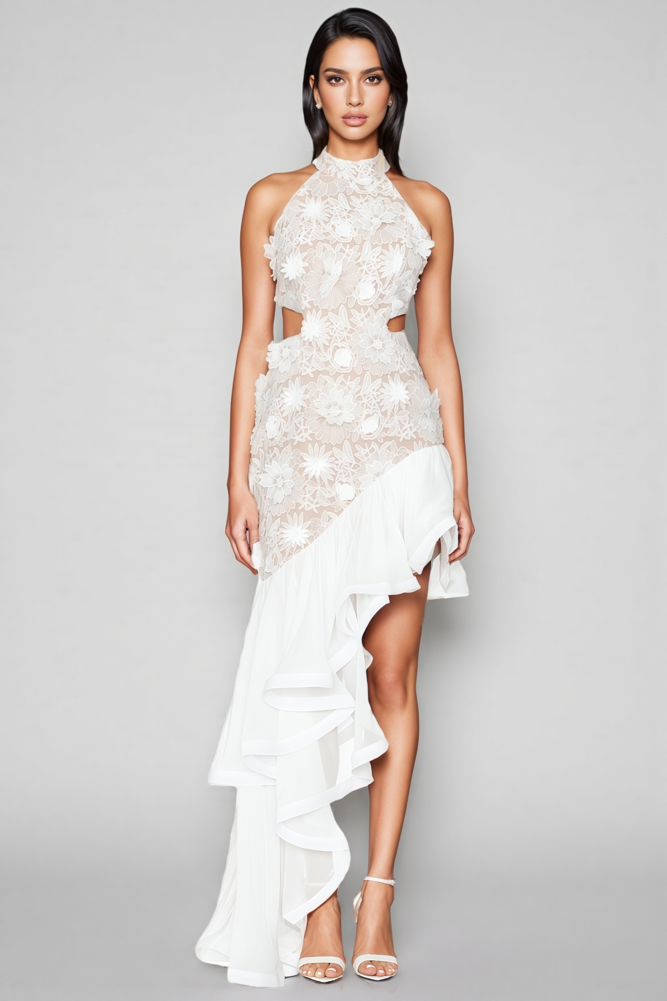 Fable Ruffle Embroidered Waist Maxi Dress