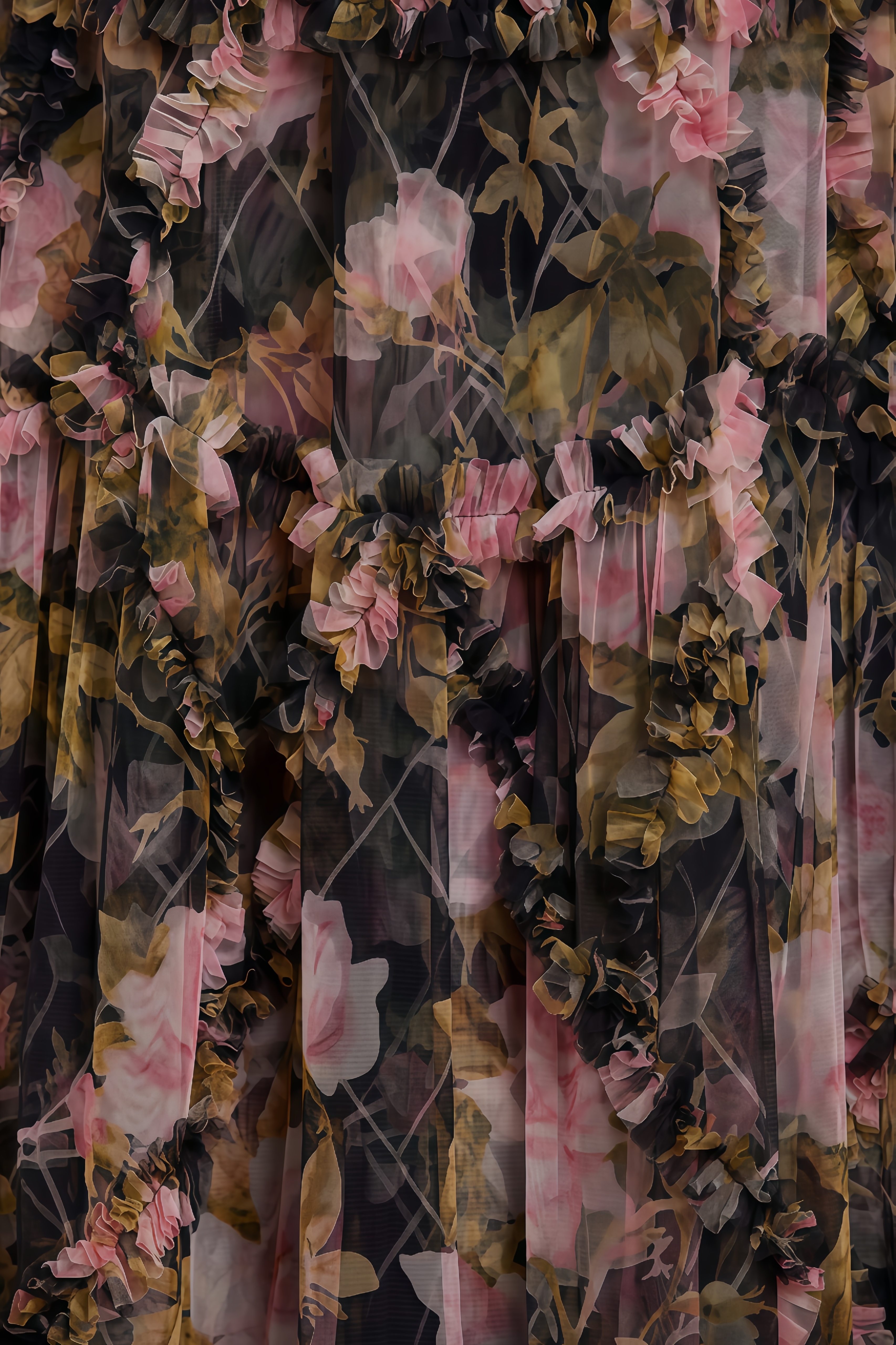 Lanla Rose Diamond Ruffled Midi Dress