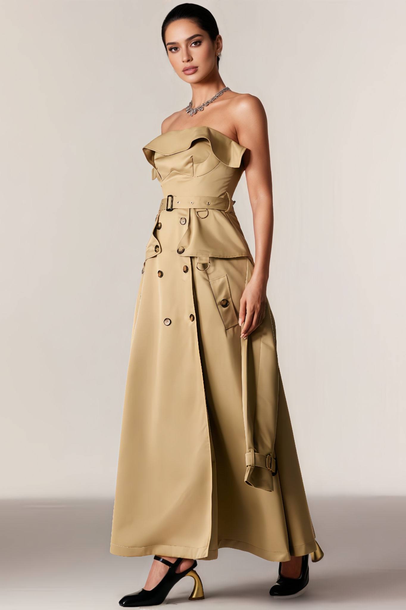 Kerry Strapless Trench Coat Maxi Dress