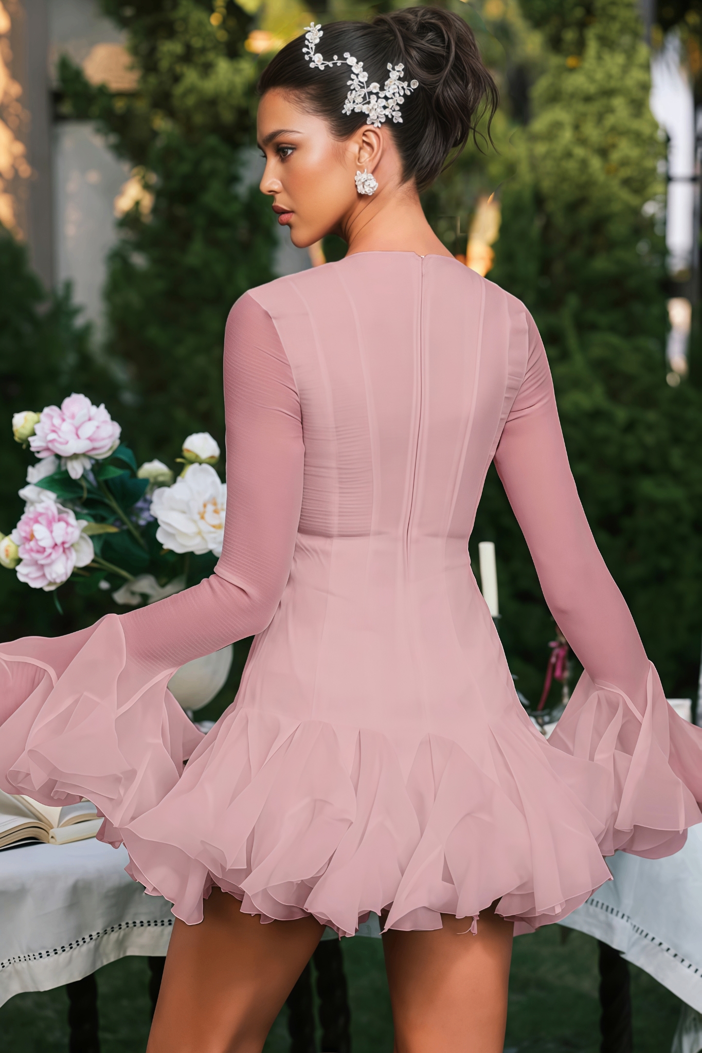 Ravaza Pink Flare Sleeve Button Mini Dress