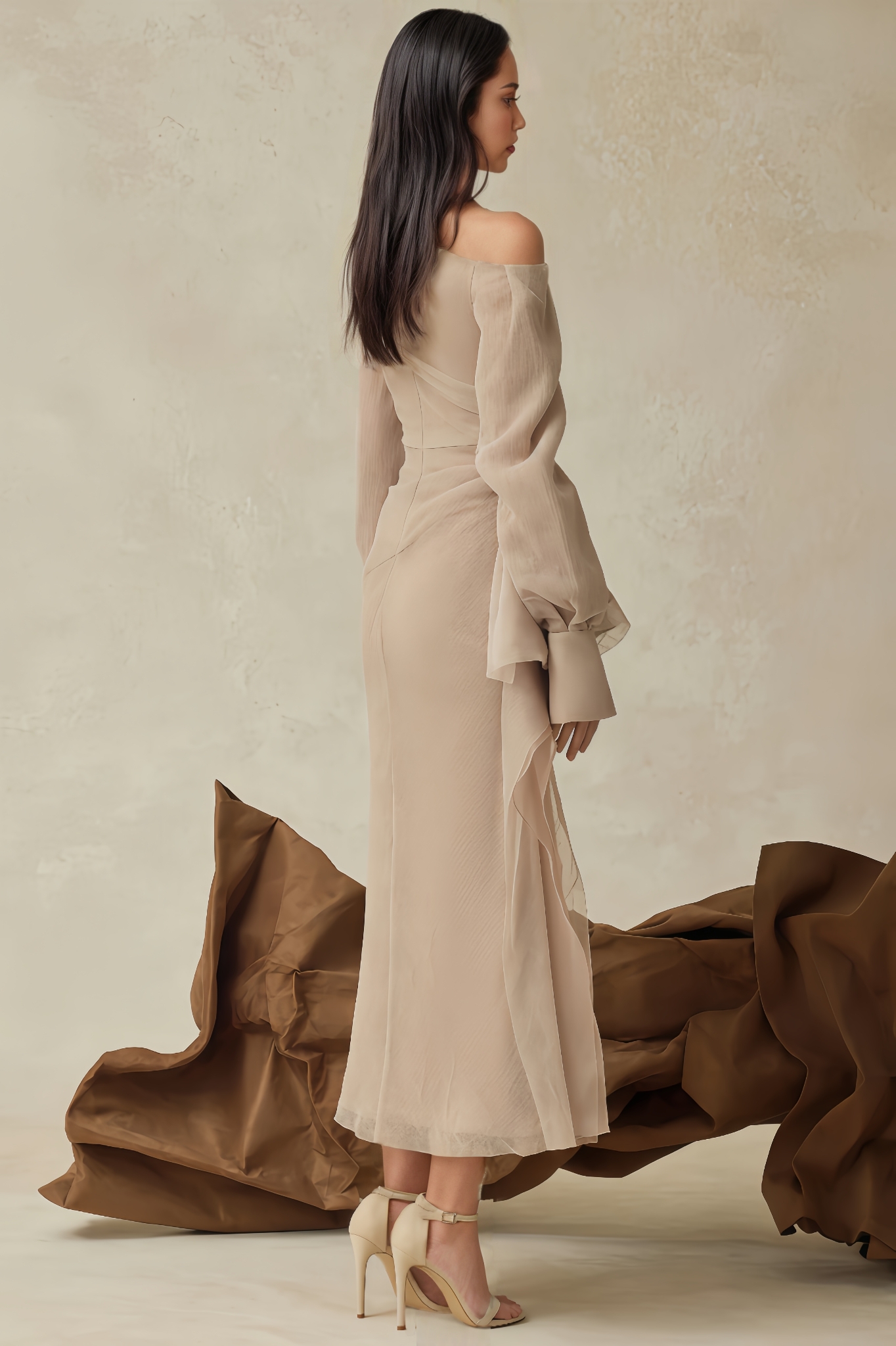 Lerra Asymmetric Neck Draped Midi Dress