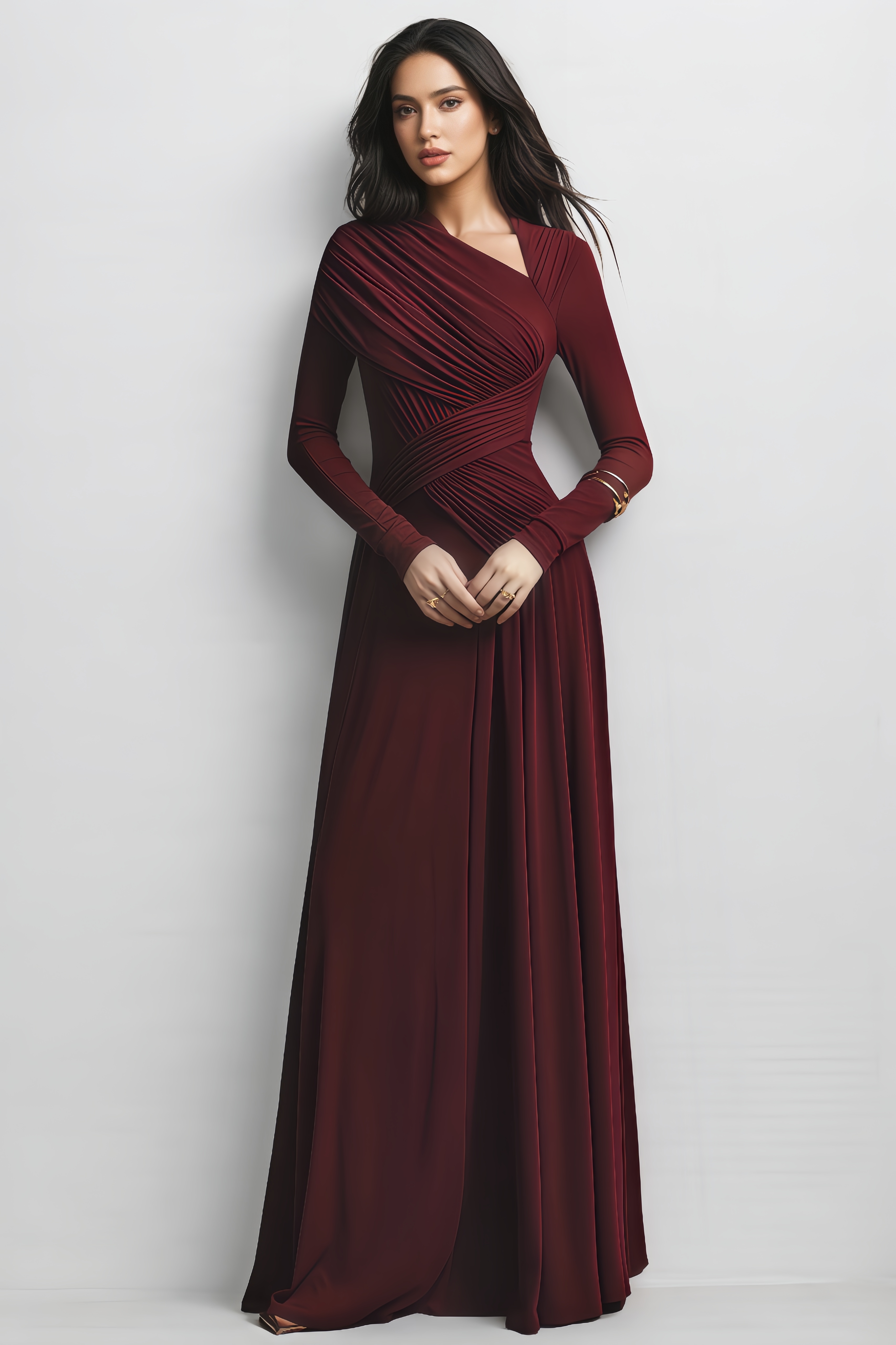 Viera Asymmetric Long sleeve Maxi Dress