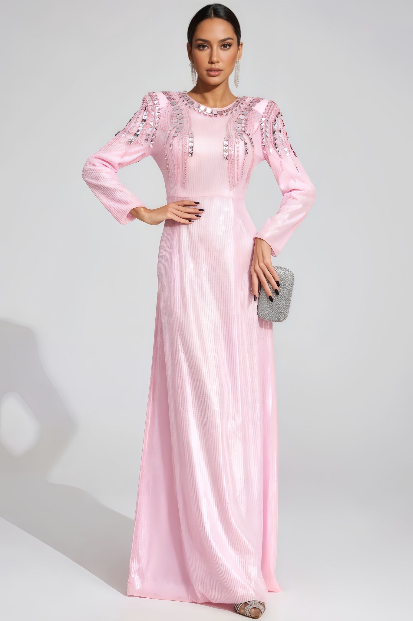 Jary Pink Sequined Maxi Dress