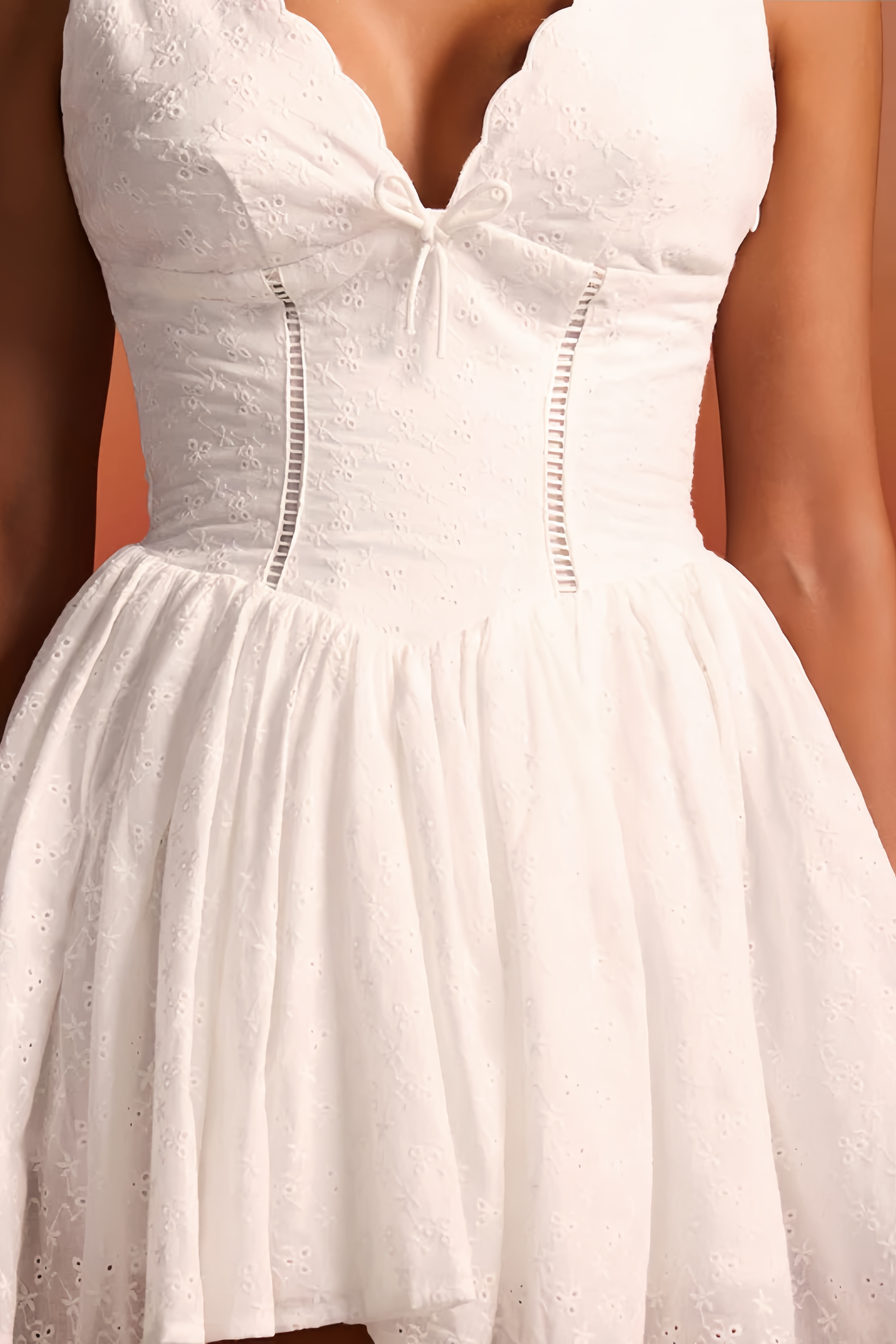 Averid White Anglaise Bow A-Line Mini Dress