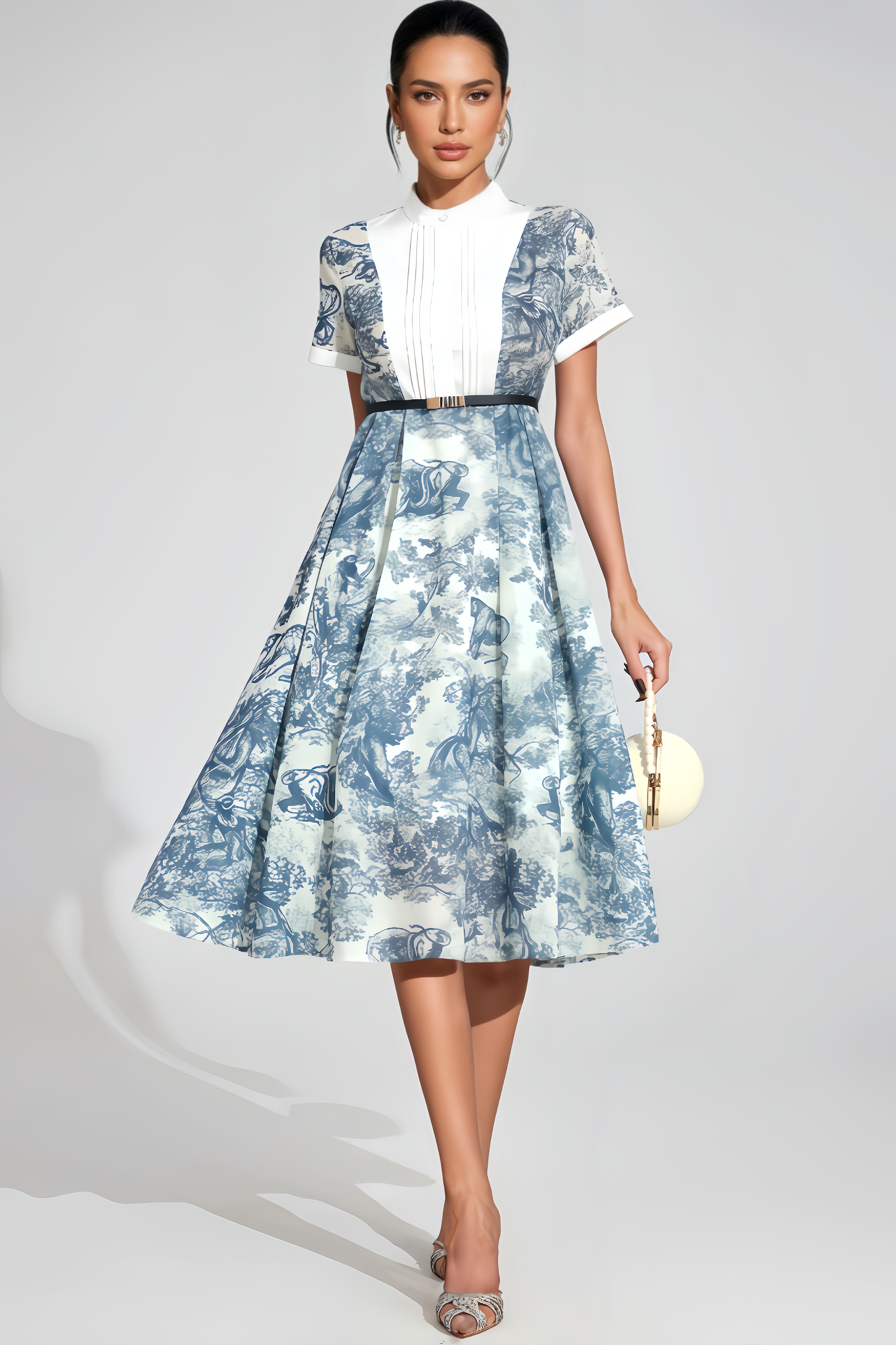 Michea White Printed Midi Dress