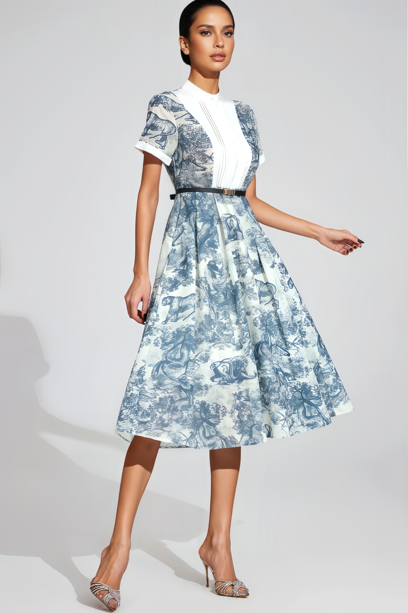 Michea White Printed Midi Dress