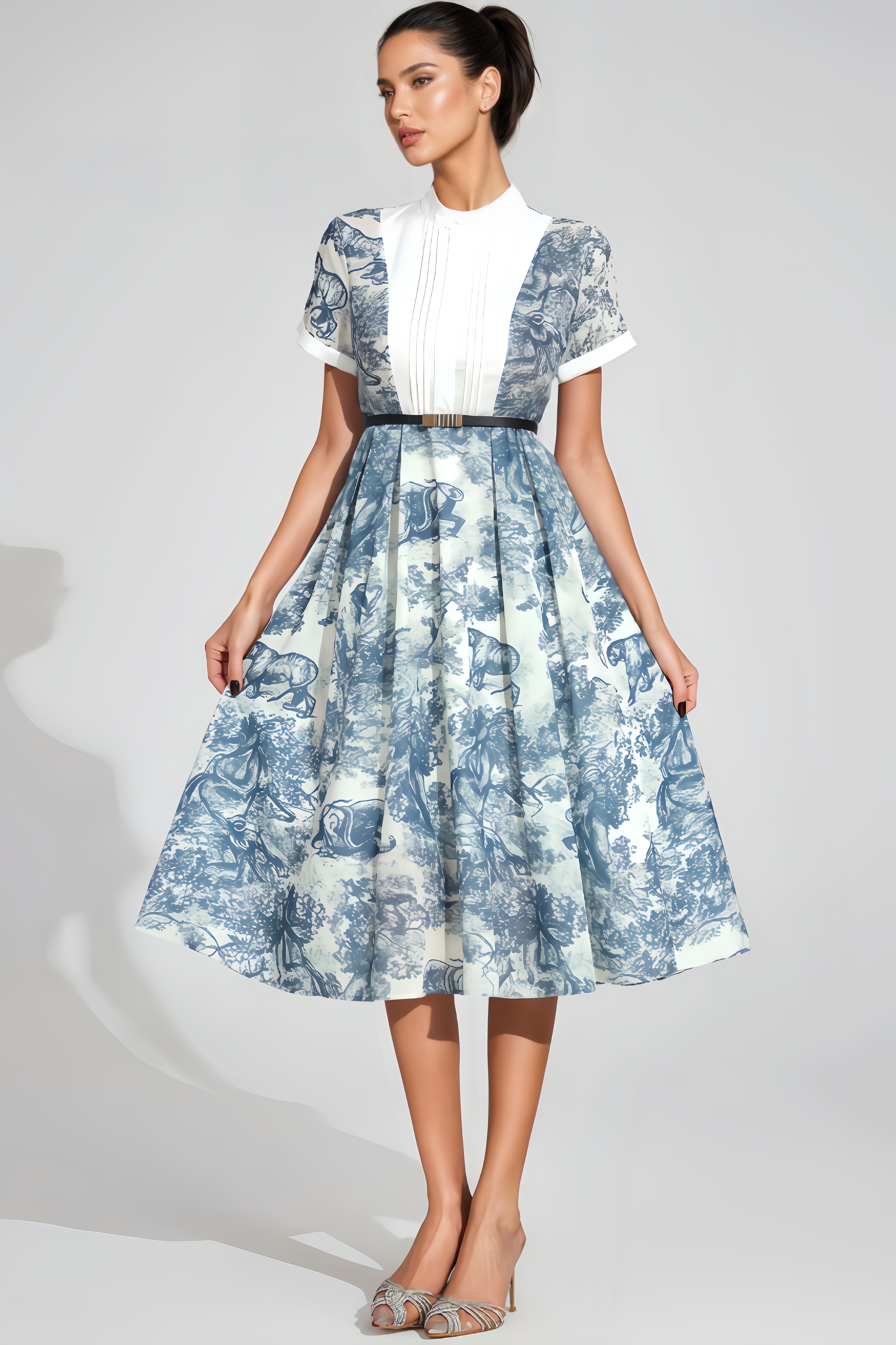 Michea White Printed Midi Dress