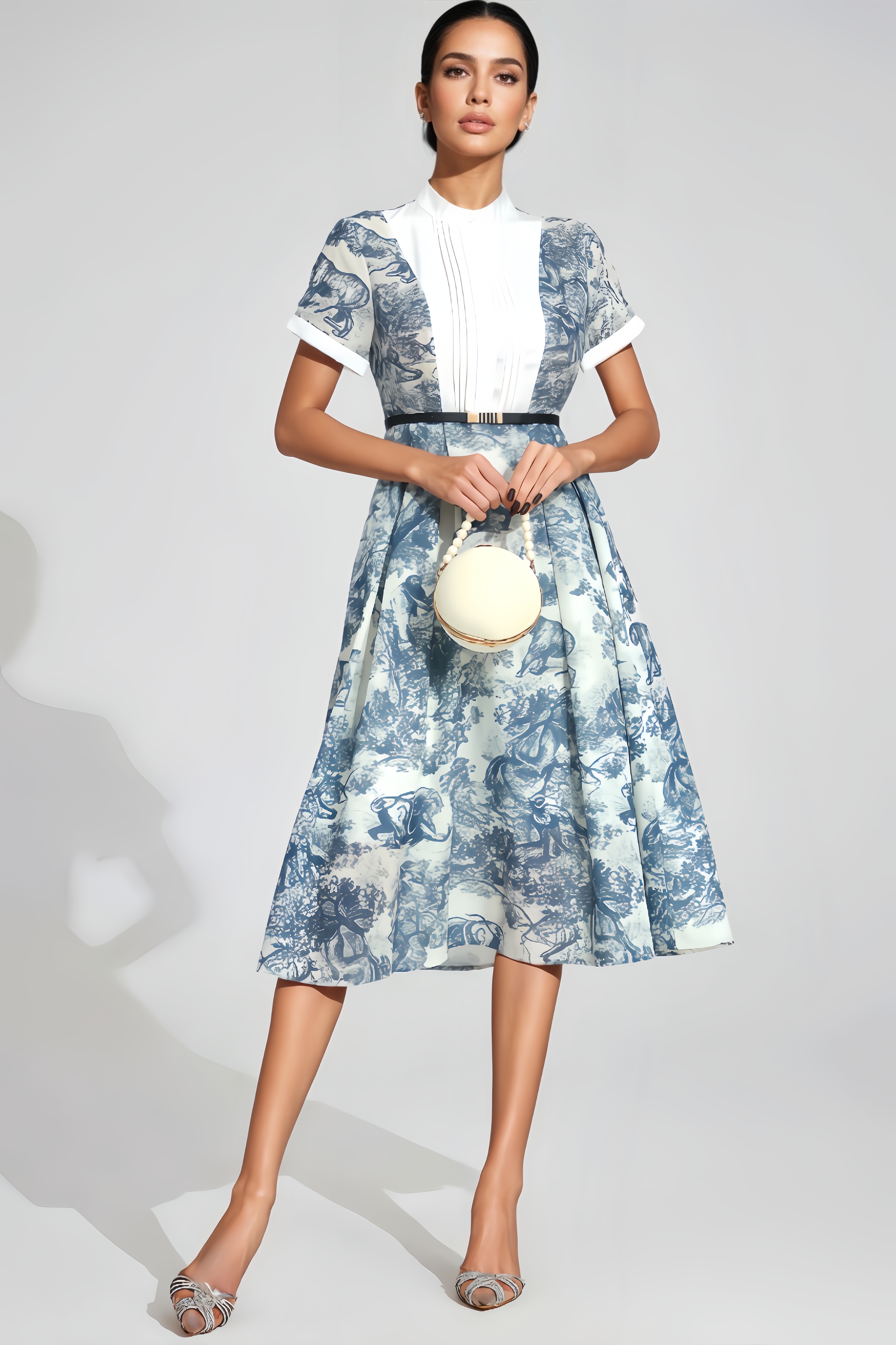 Michea White Printed Midi Dress