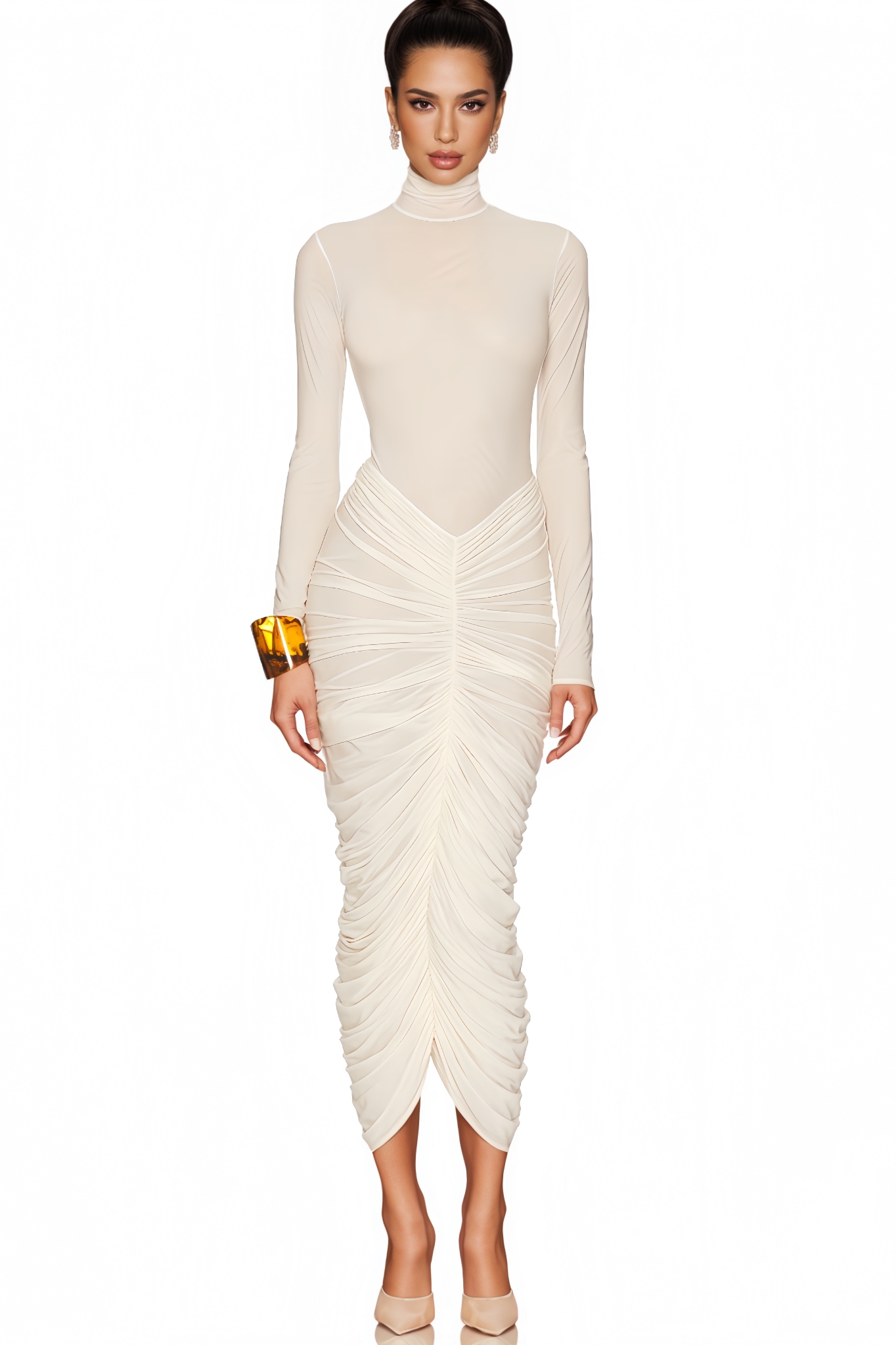 Tova Sheer Pleated Midi Dress