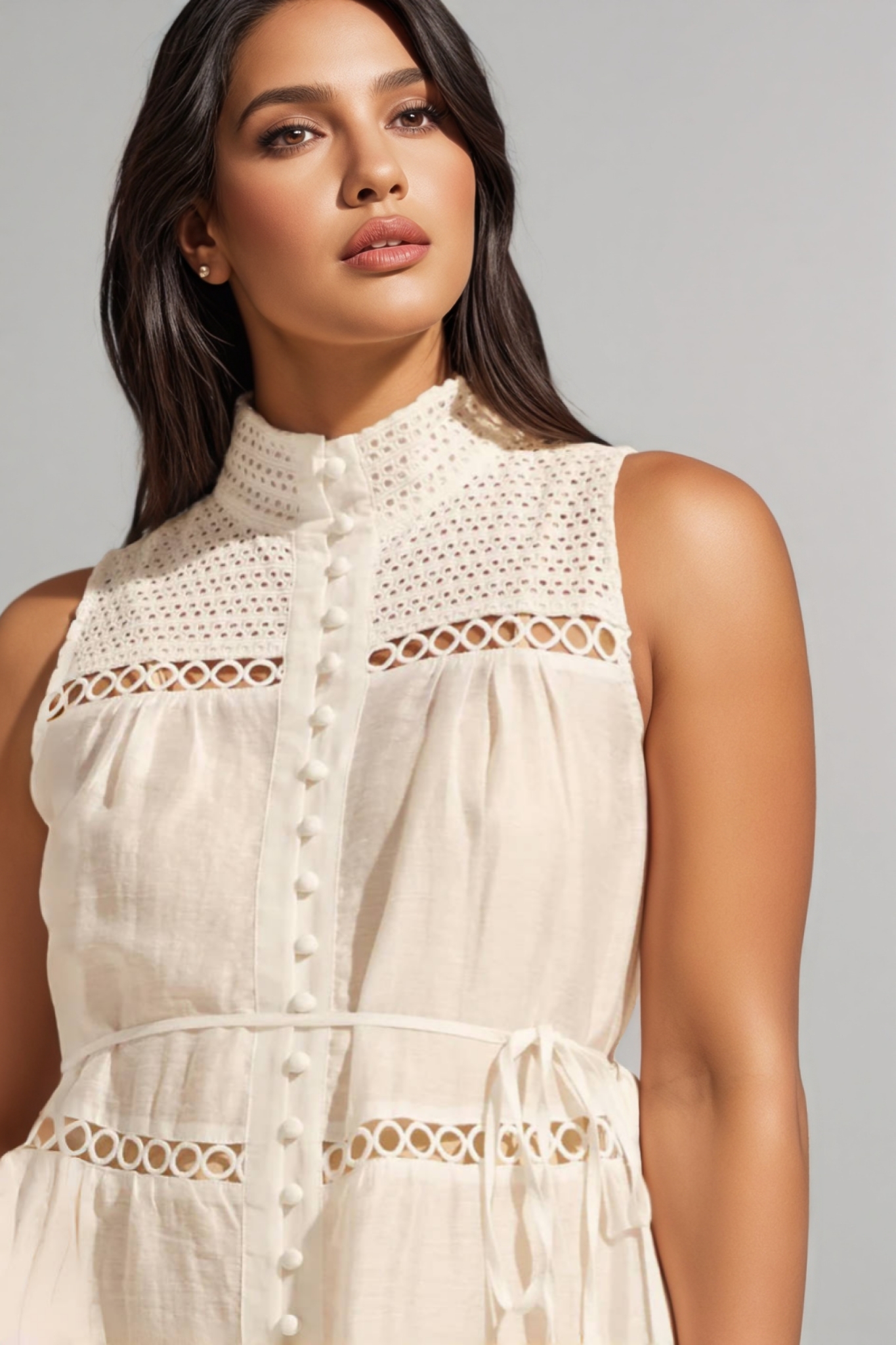 Taylod Stand-up Collar Cut-out Maxi Dress