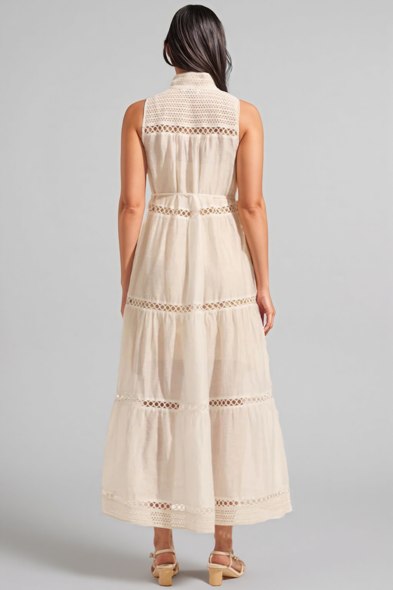 Taylod Stand-up Collar Cut-out Maxi Dress