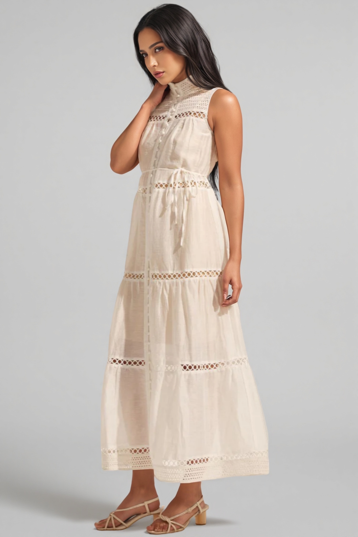 Taylod Stand-up Collar Cut-out Maxi Dress