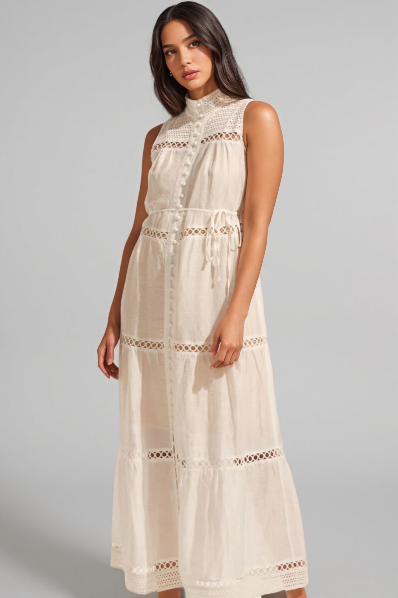 Taylod Stand-up Collar Cut-out Maxi Dress