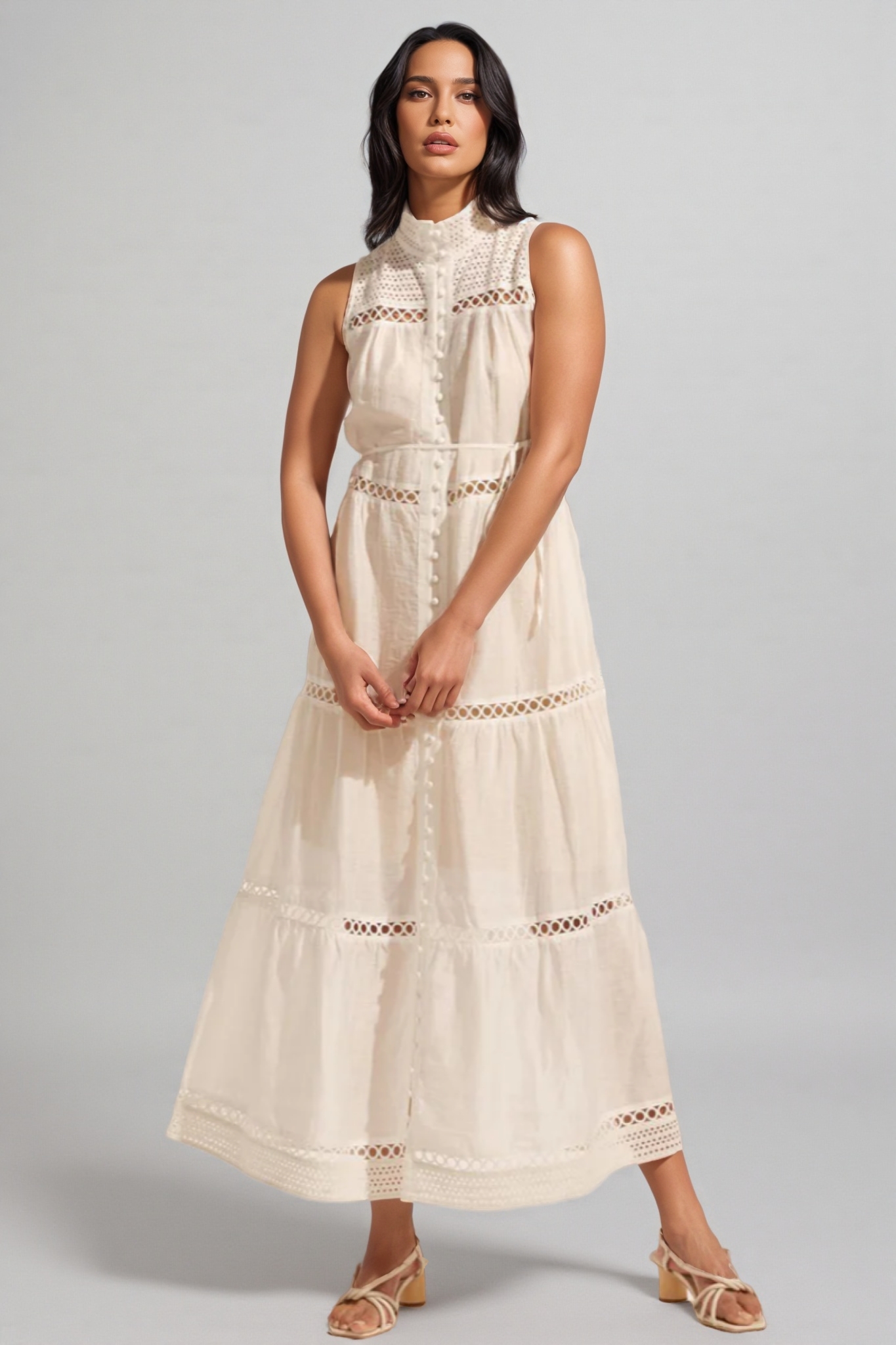 Taylod Stand-up Collar Cut-out Maxi Dress