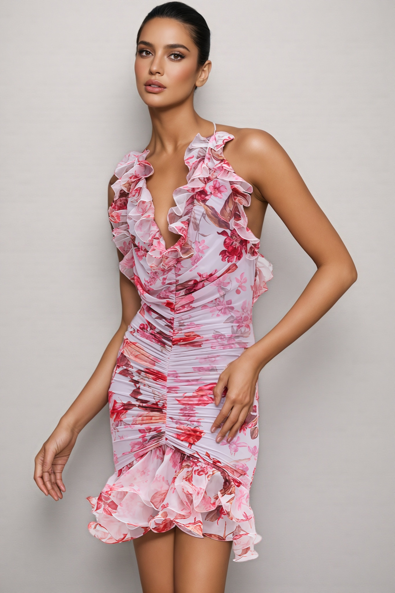 Arices Floral Stretch Tulle Sleeveless Mini Dress