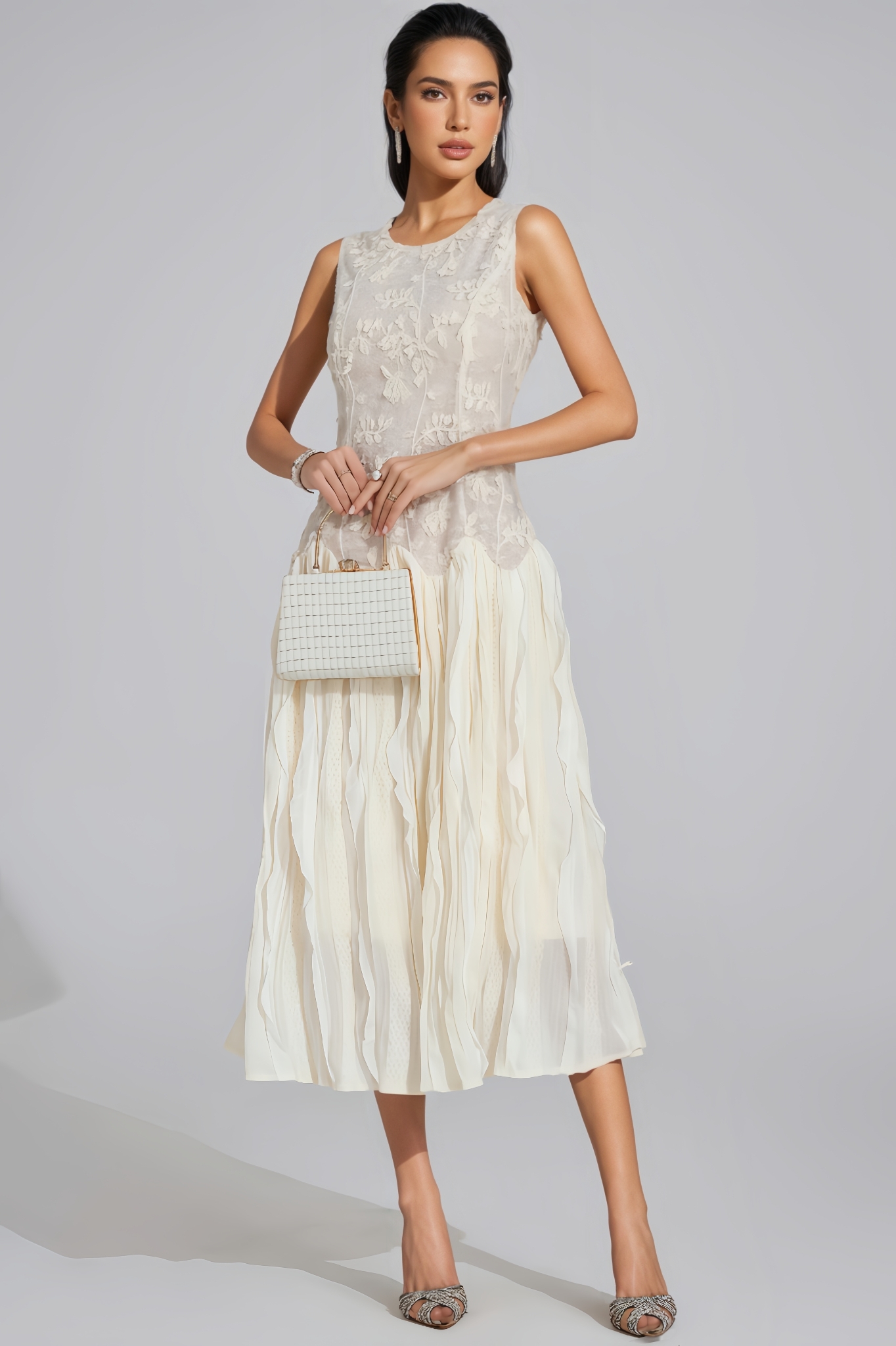 Locia White Patterned Midi Dress