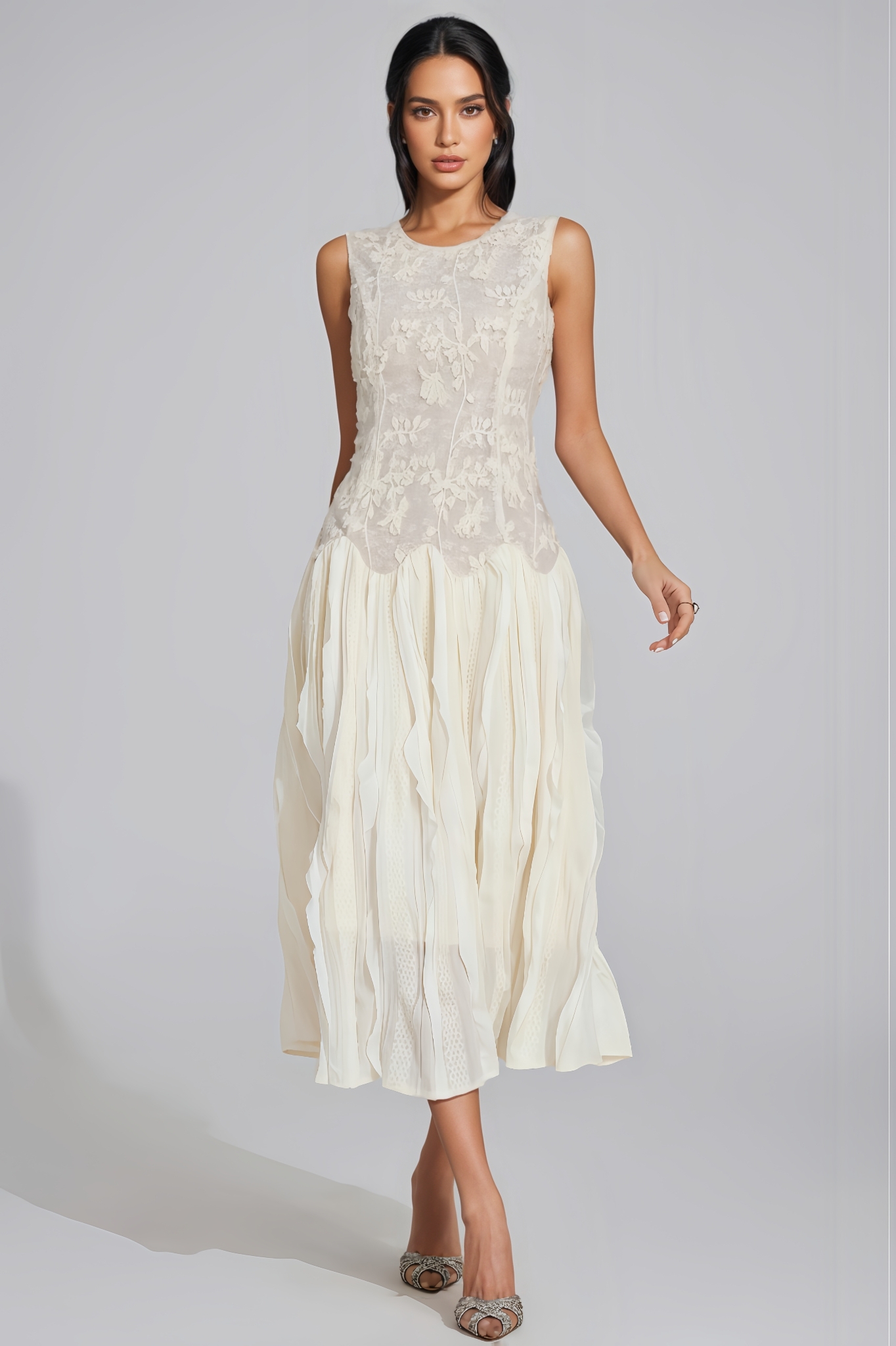 Locia White Patterned Midi Dress