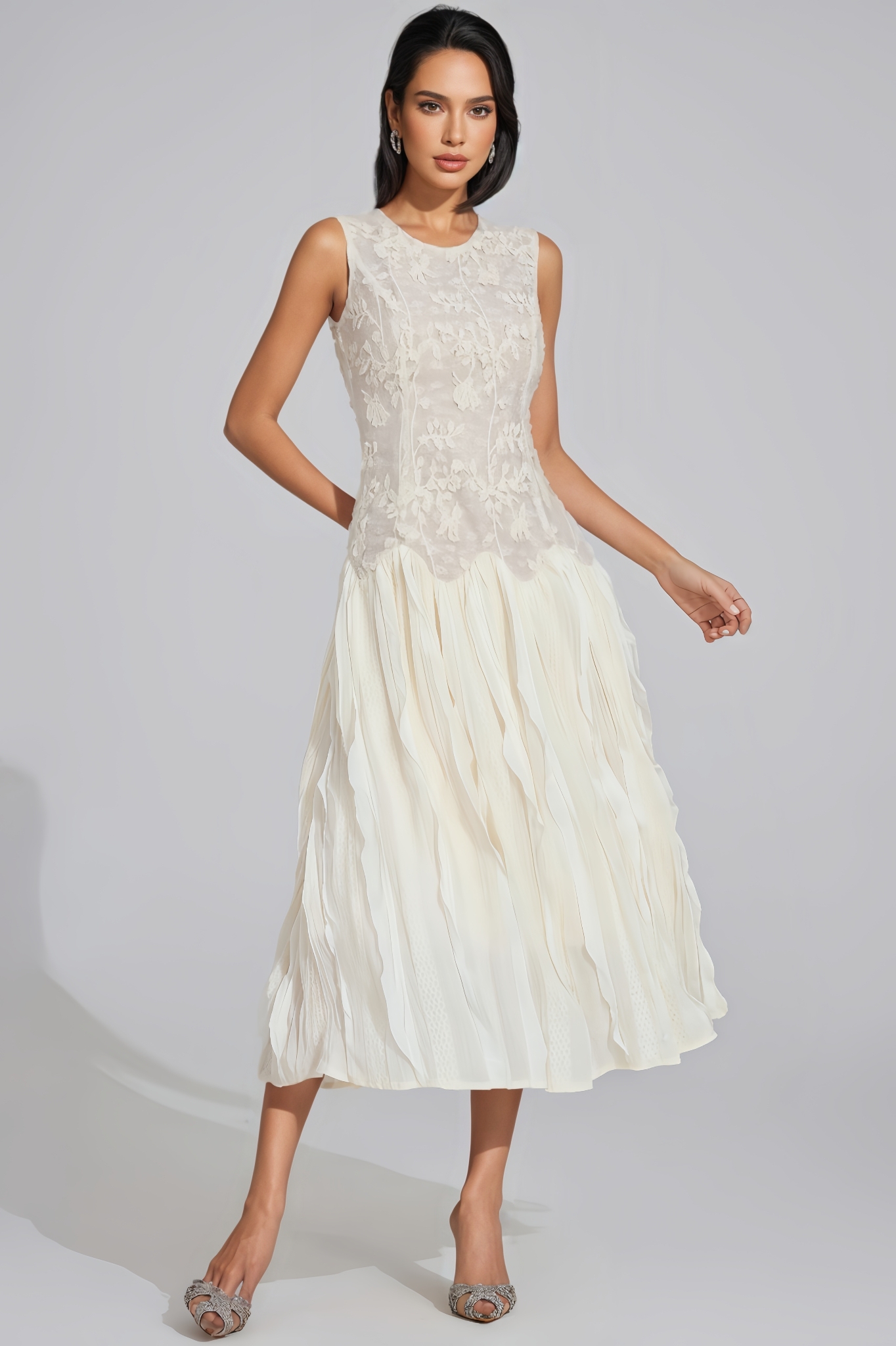 Locia White Patterned Midi Dress