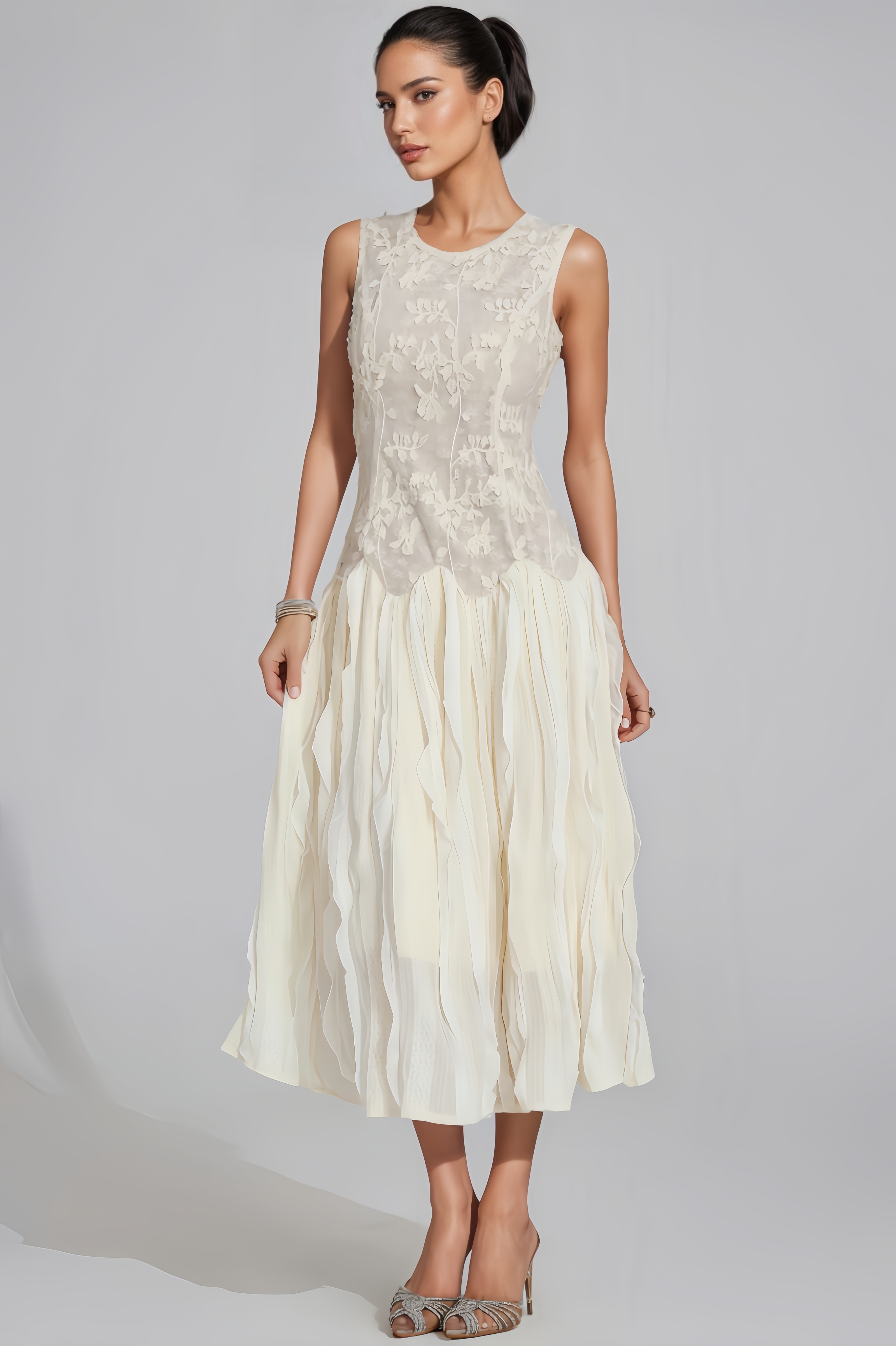 Locia White Patterned Midi Dress