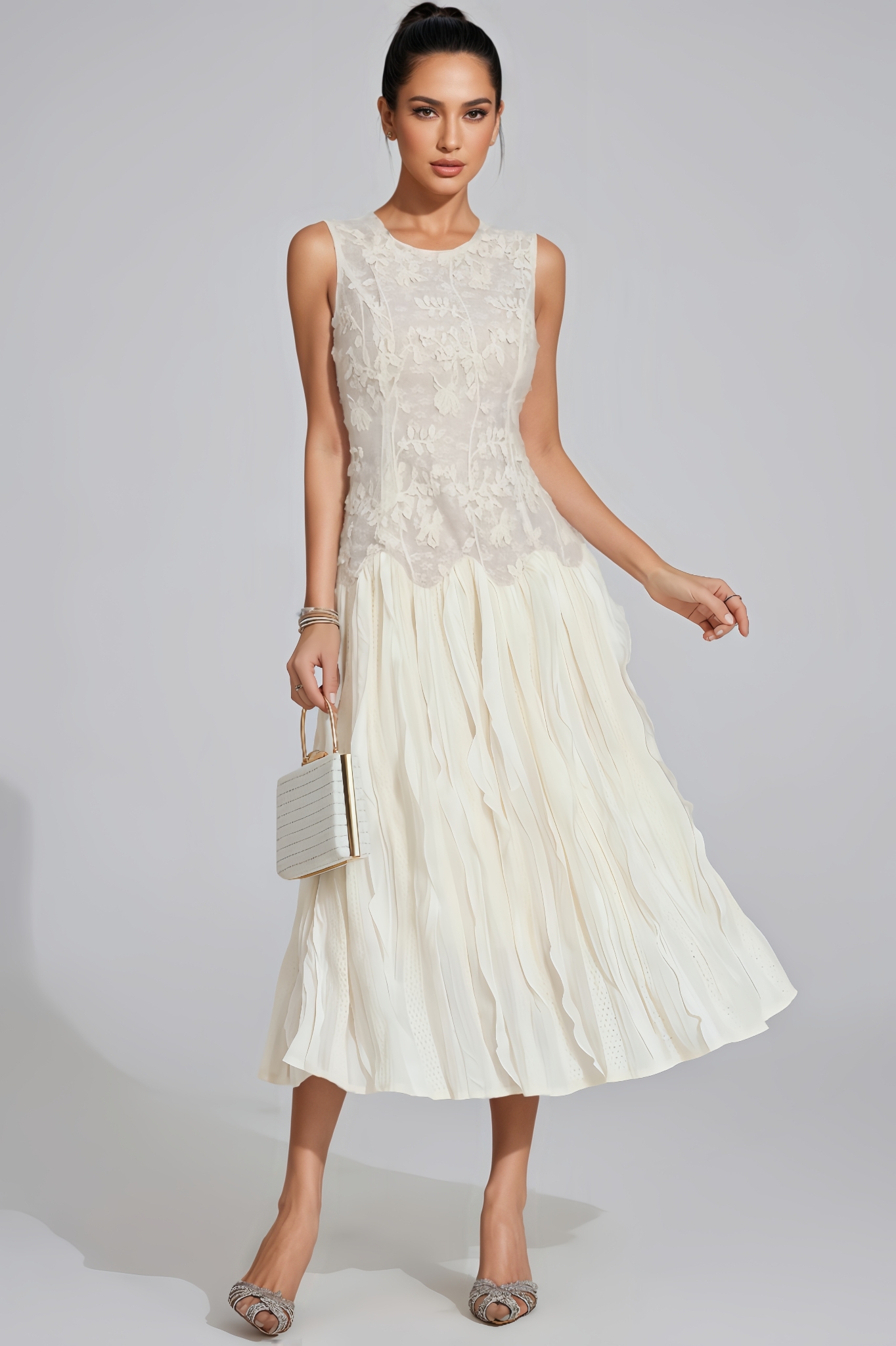 Locia White Patterned Midi Dress