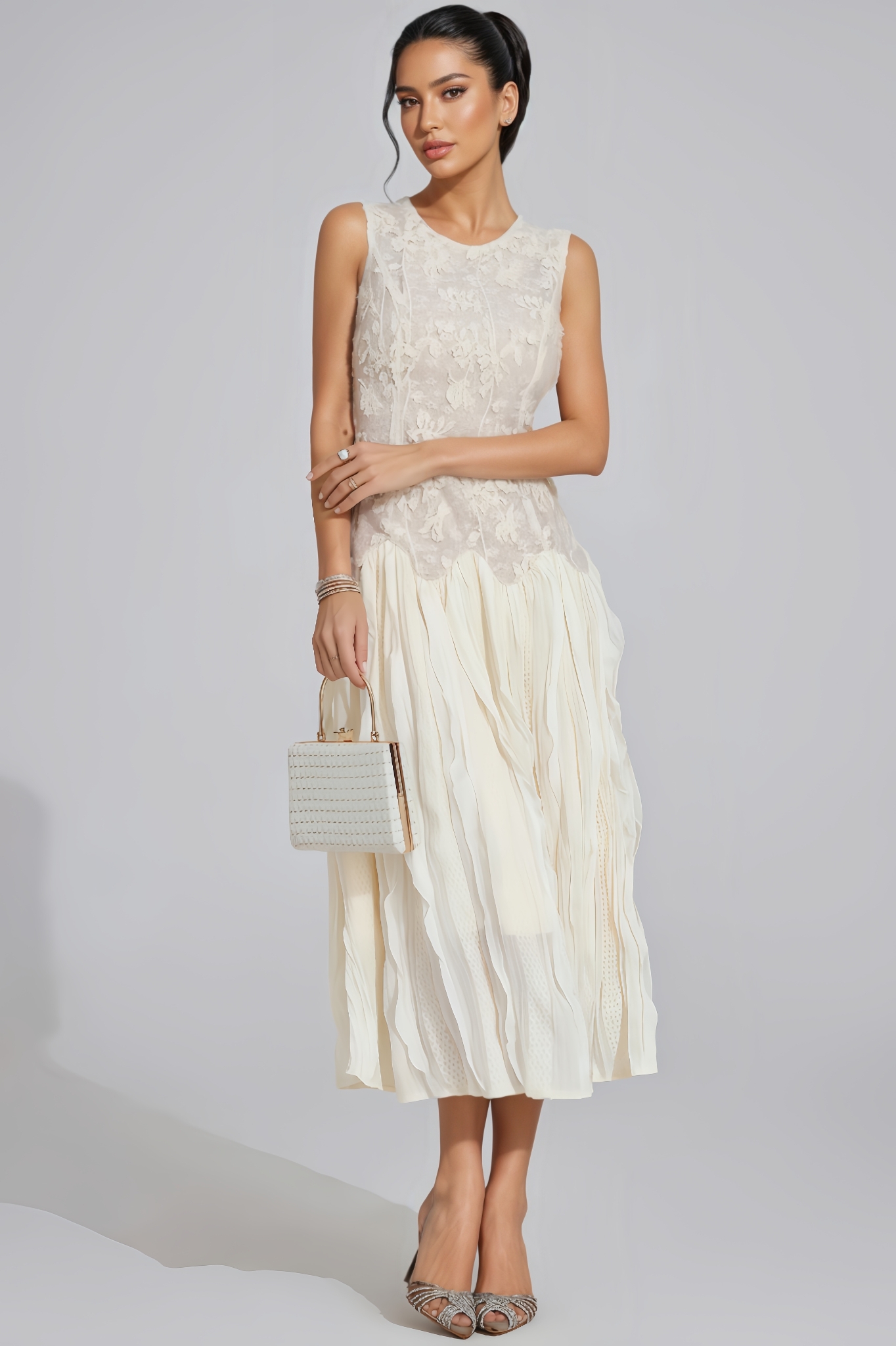 Locia White Patterned Midi Dress