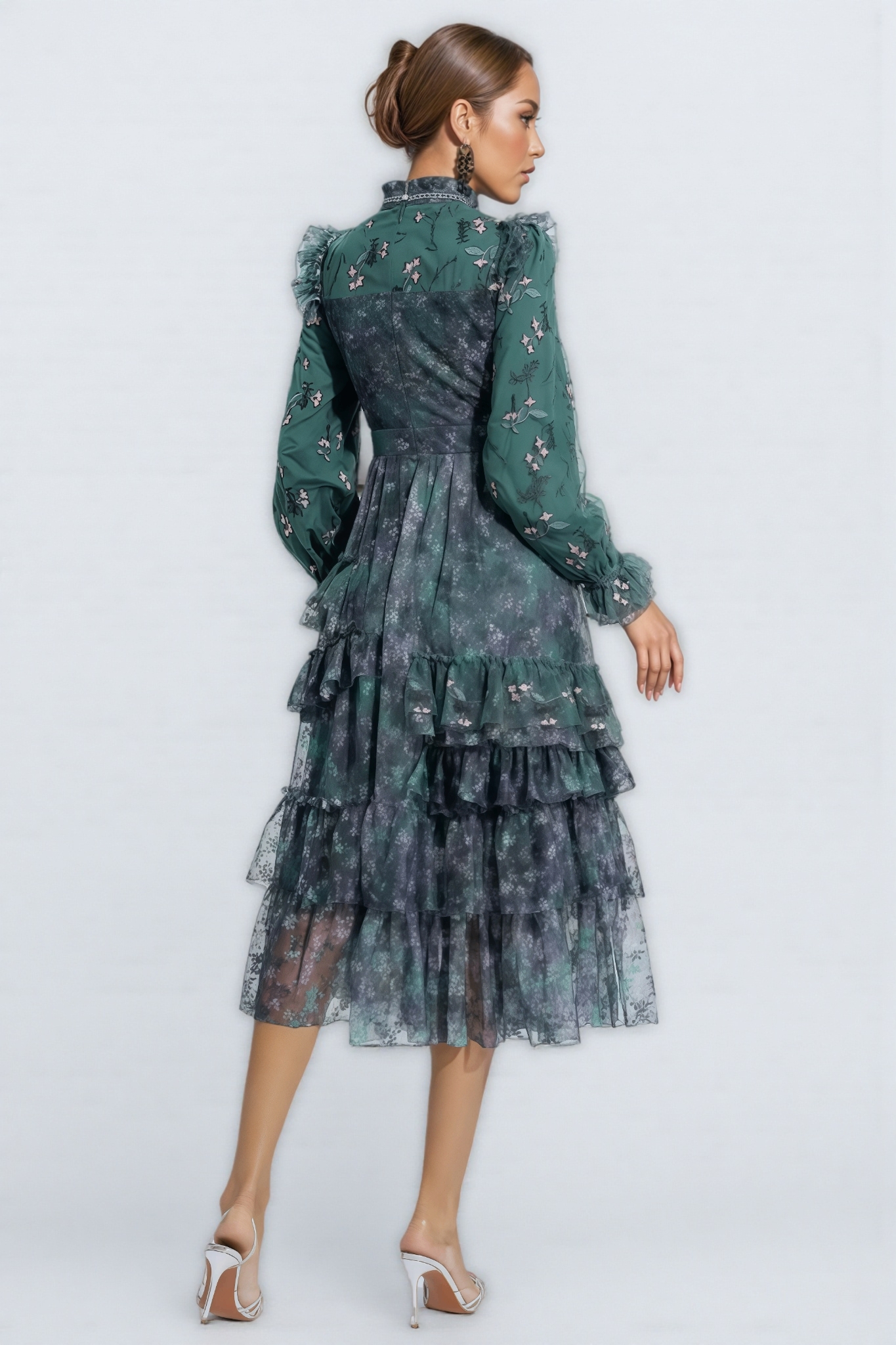 Fagaro Green Floral Mesh Midi Dress